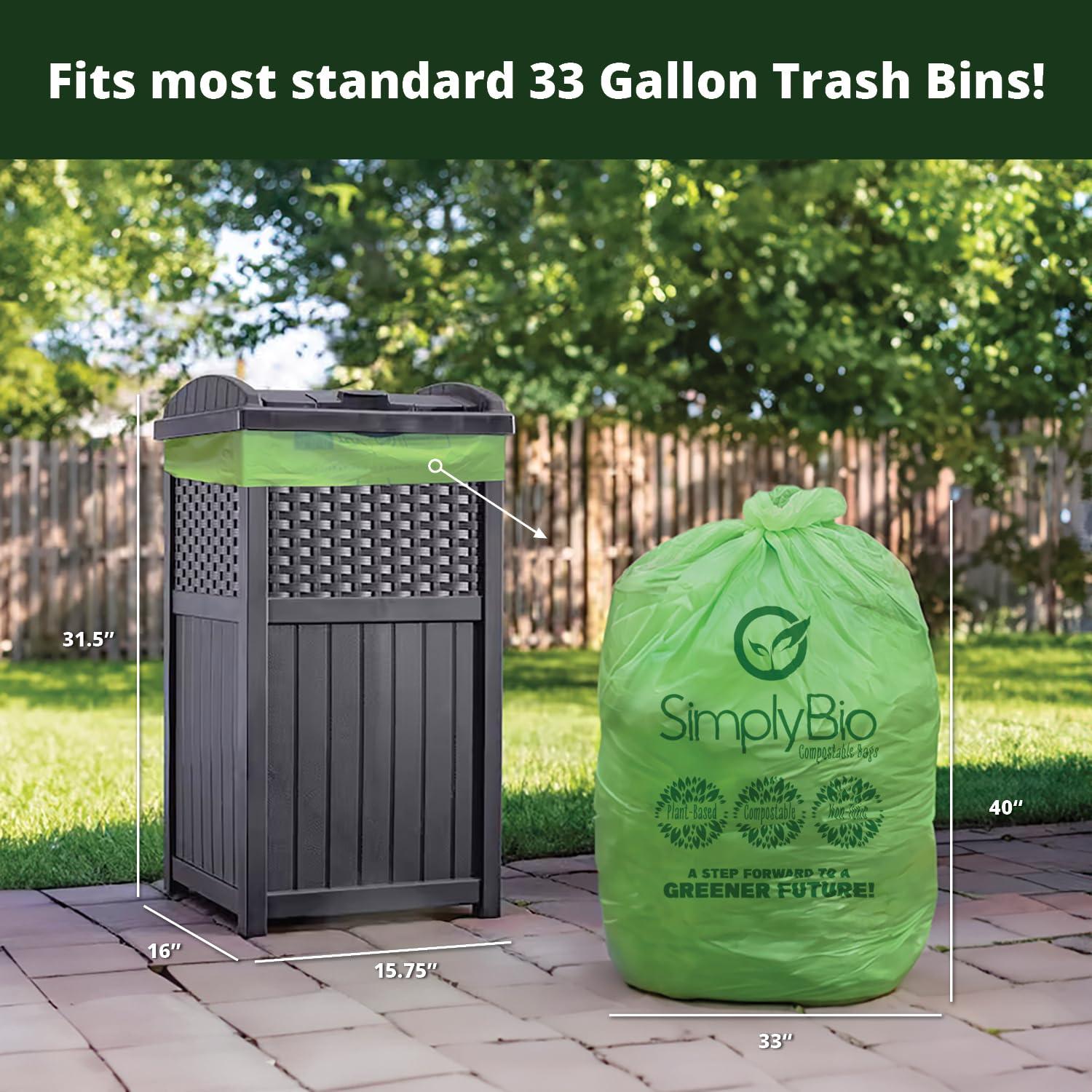 Simply Bio 33 Gallons PLA And PBAT Based Trash Bags - 30 Count