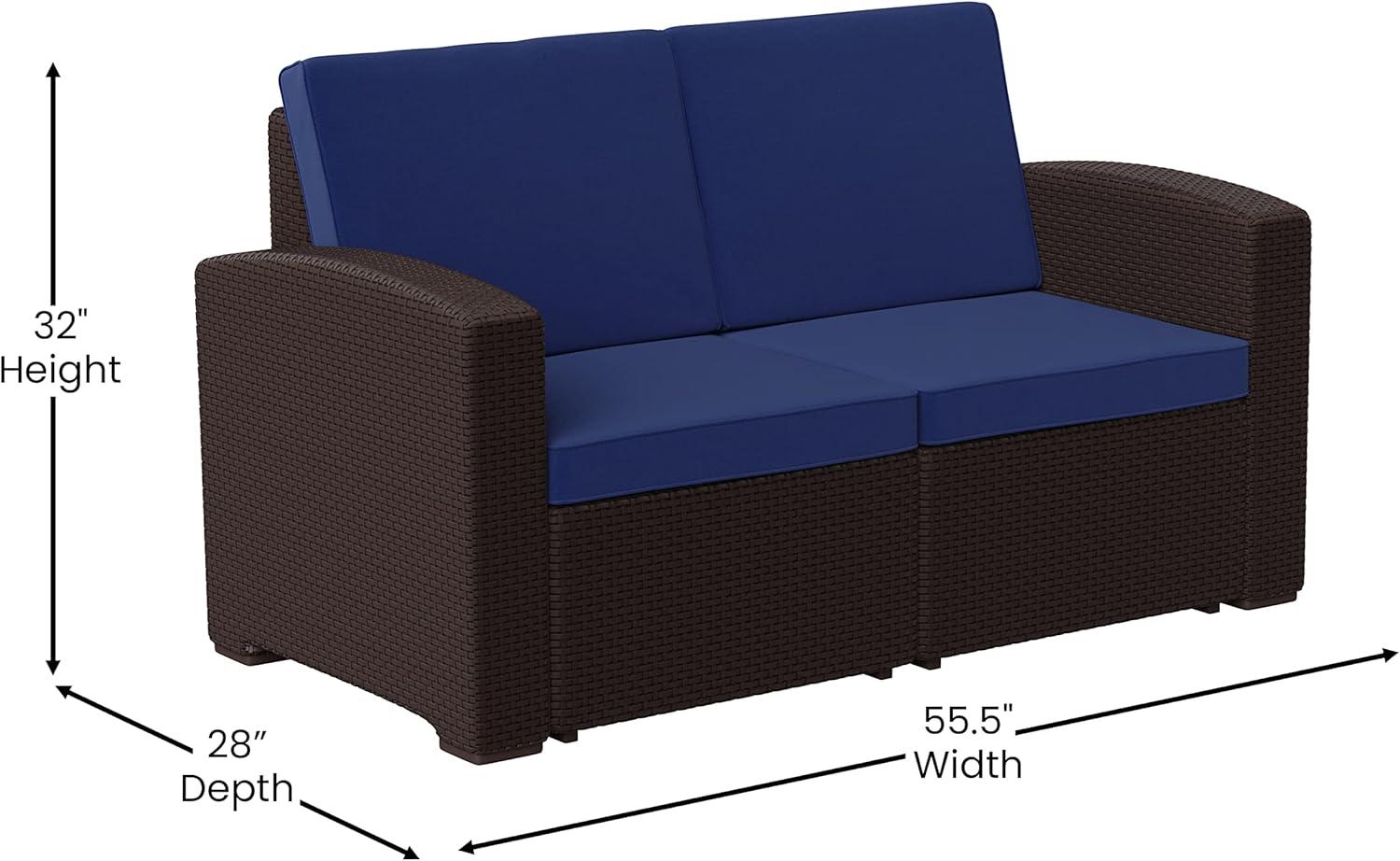 Flash Furniture Seneca Faux Rattan Loveseat with All-Weather Cushions