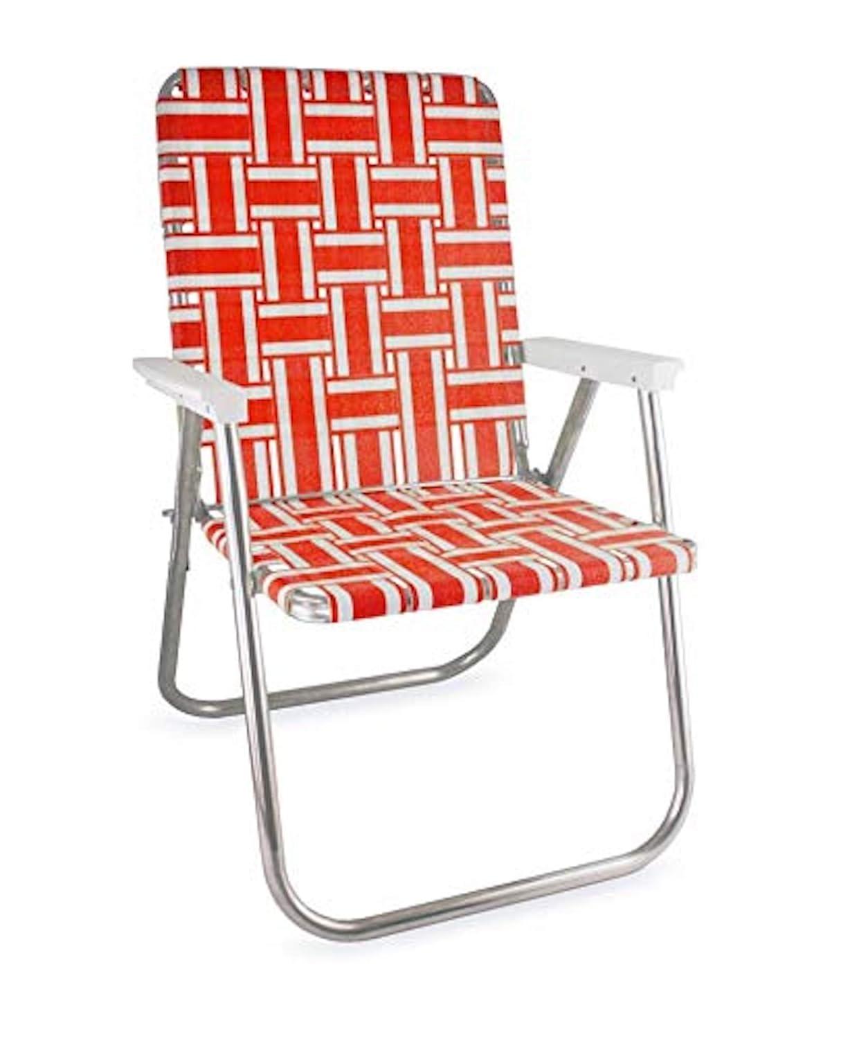 Lawn Chair USA Folding Aluminum Classic Webbed Chair (Orange and White Stripe)