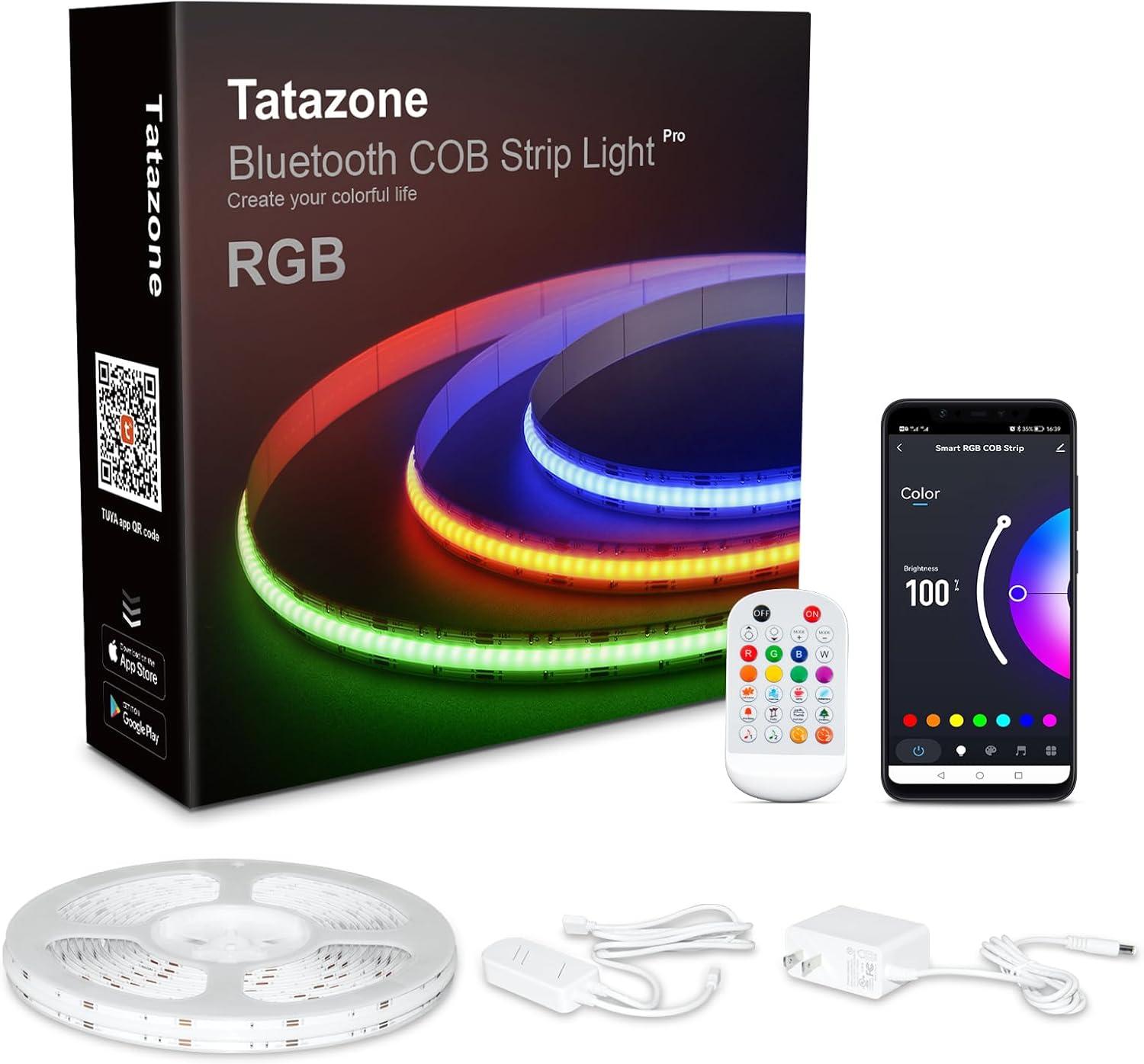4.92ft Bluetooth RGB COB Led Strip Lights with Remote, Dimmable Smart App Led COB Light Strip, Color Changing Music Sync, Indoor RGB Led Lights for Bedroom, Home Christmas Decor, Party
