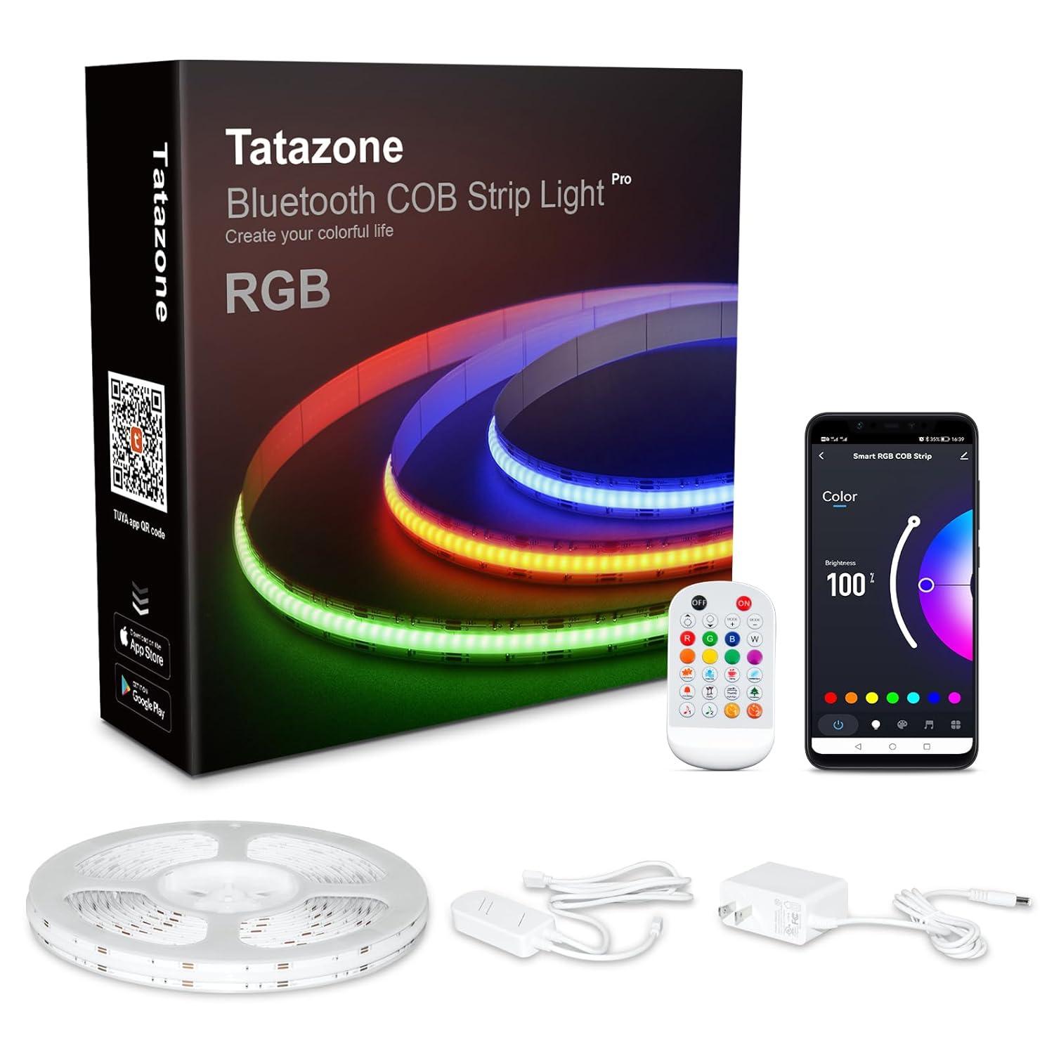 4.92ft Bluetooth RGB COB Led Strip Lights with Remote, Dimmable Smart App Led COB Light Strip, Color Changing Music Sync, Indoor RGB Led Lights for Bedroom, Home Christmas Decor, Party