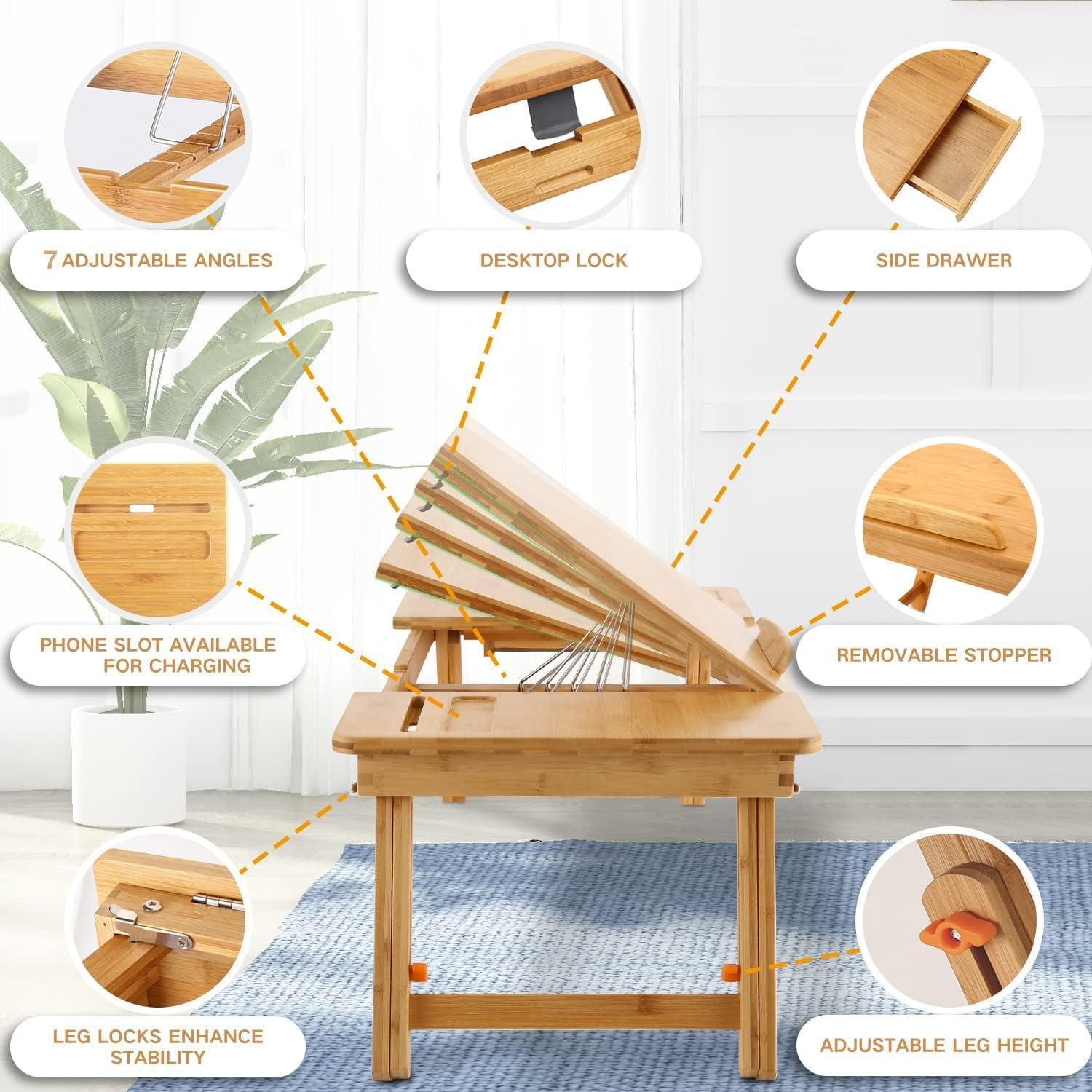 Bamboo Foldable Lap Desks for Laptop, Portable Bed Tray Table, Working,Snack Tray Breakfast Tray Bed Table Drawing Table