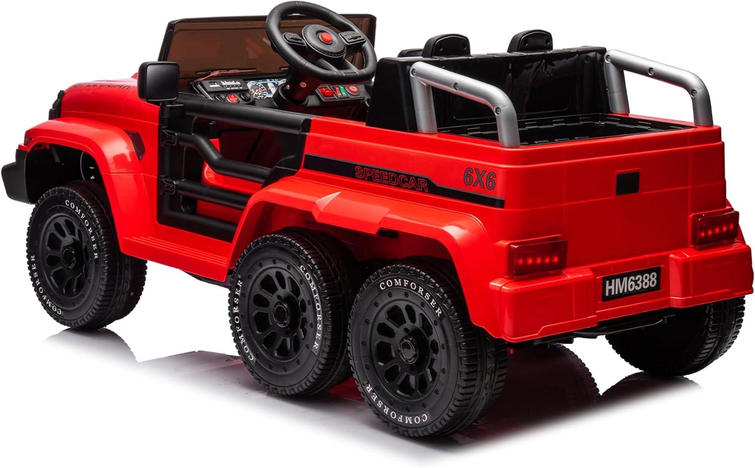 CIPACHO 24V Ride On Car for Kids, 4WD Battery Powered Electric Car with Remote Control, Music, Lights, Five-Point Safety Belt, Red