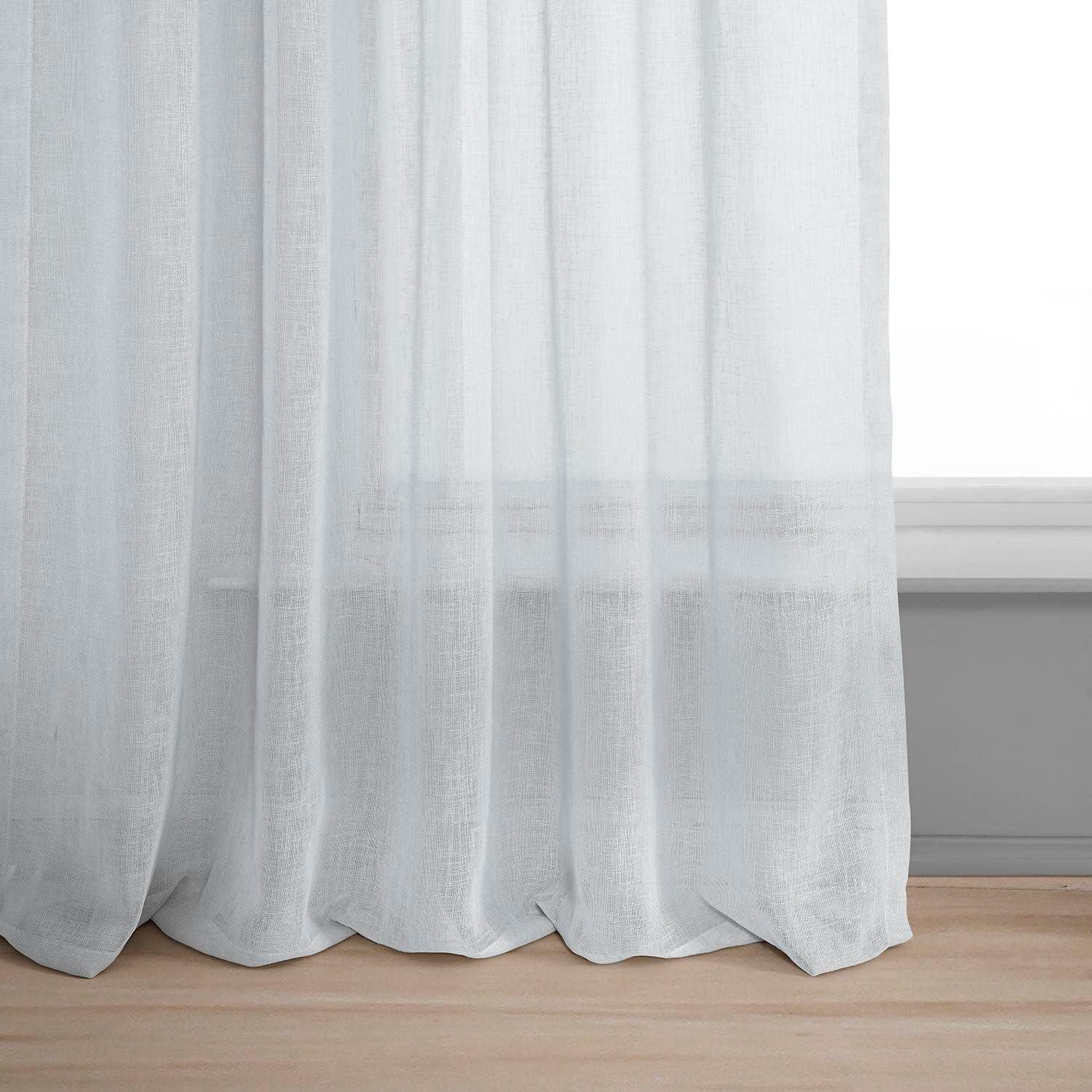 Aspen White Solid Faux Linen Sheer Curtain (1 Panel), Aspen White, 50W X 96L