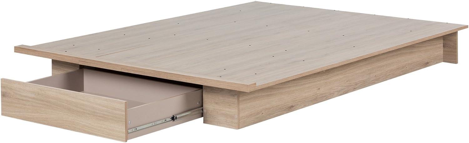 Queen Rustic Oak Platform Bed with Storage Drawer