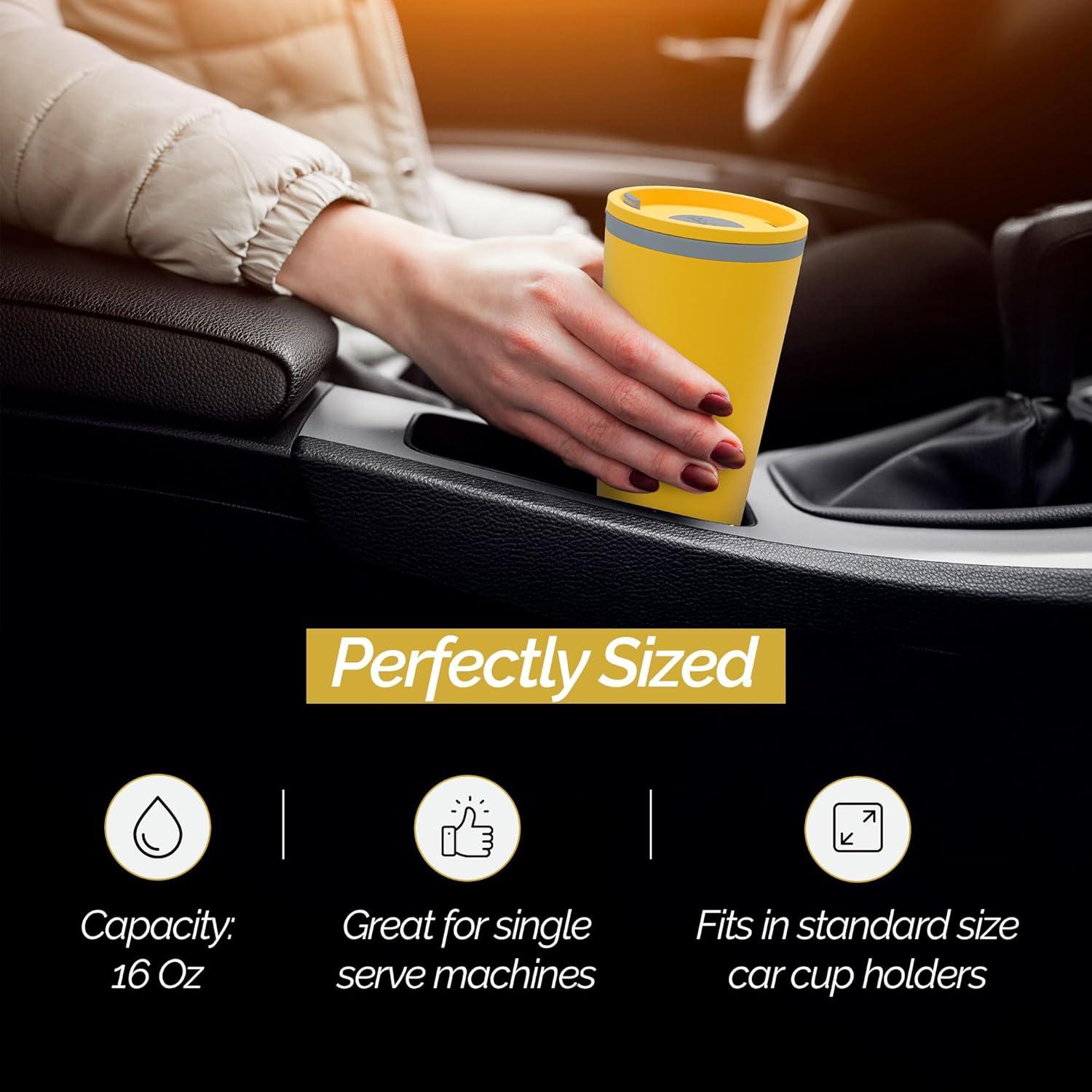 Copco Cone 16oz Insulated Travel Mug with Handle, Double Wall, Slide-Closure Lid, BPA-Free, Microwave & Dishwasher Safe, (Mustard)