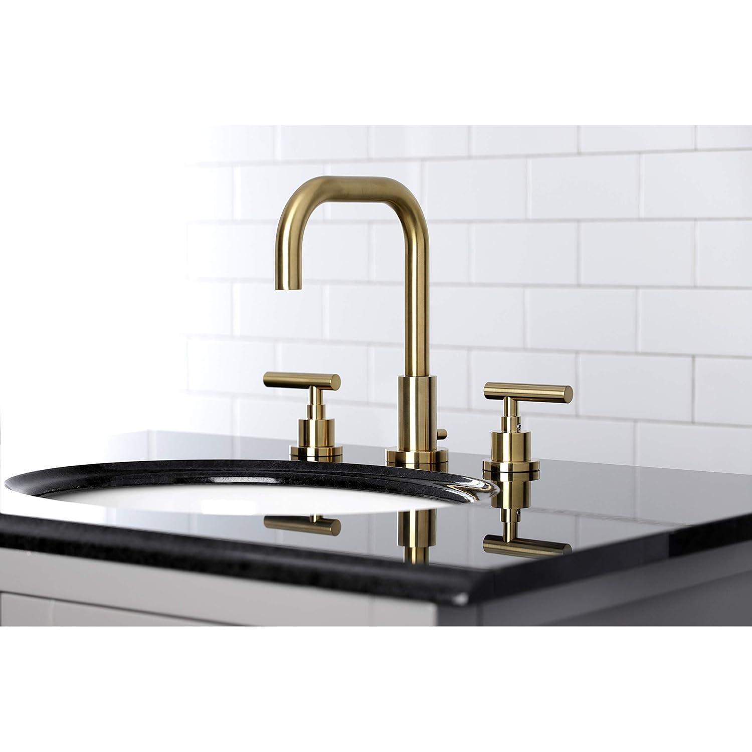Kingston Brass Manhattan Two-Handle 3-Hole Deck Mount Widespread Bathroom Faucet with Brass Pop-Up Drain