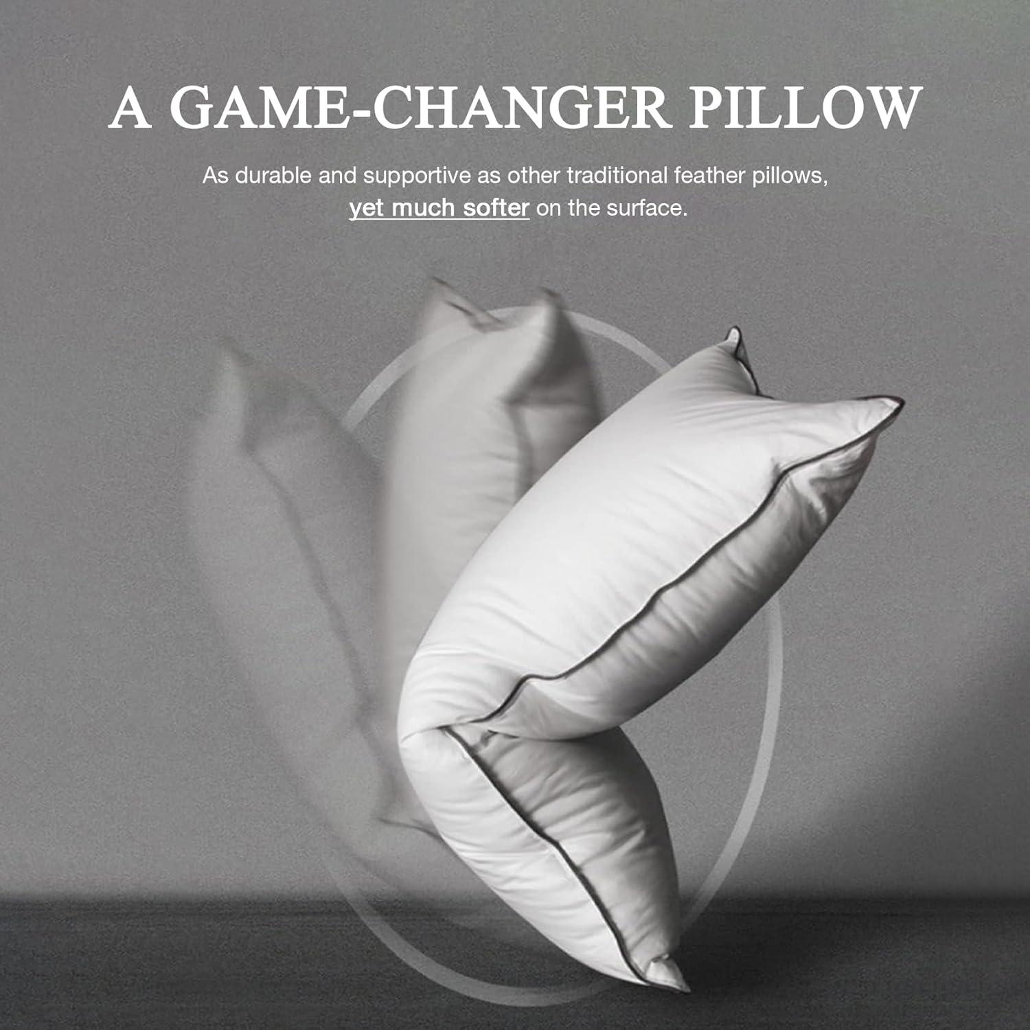 White Standard Goose Feather Down Pillow with Cotton Cover