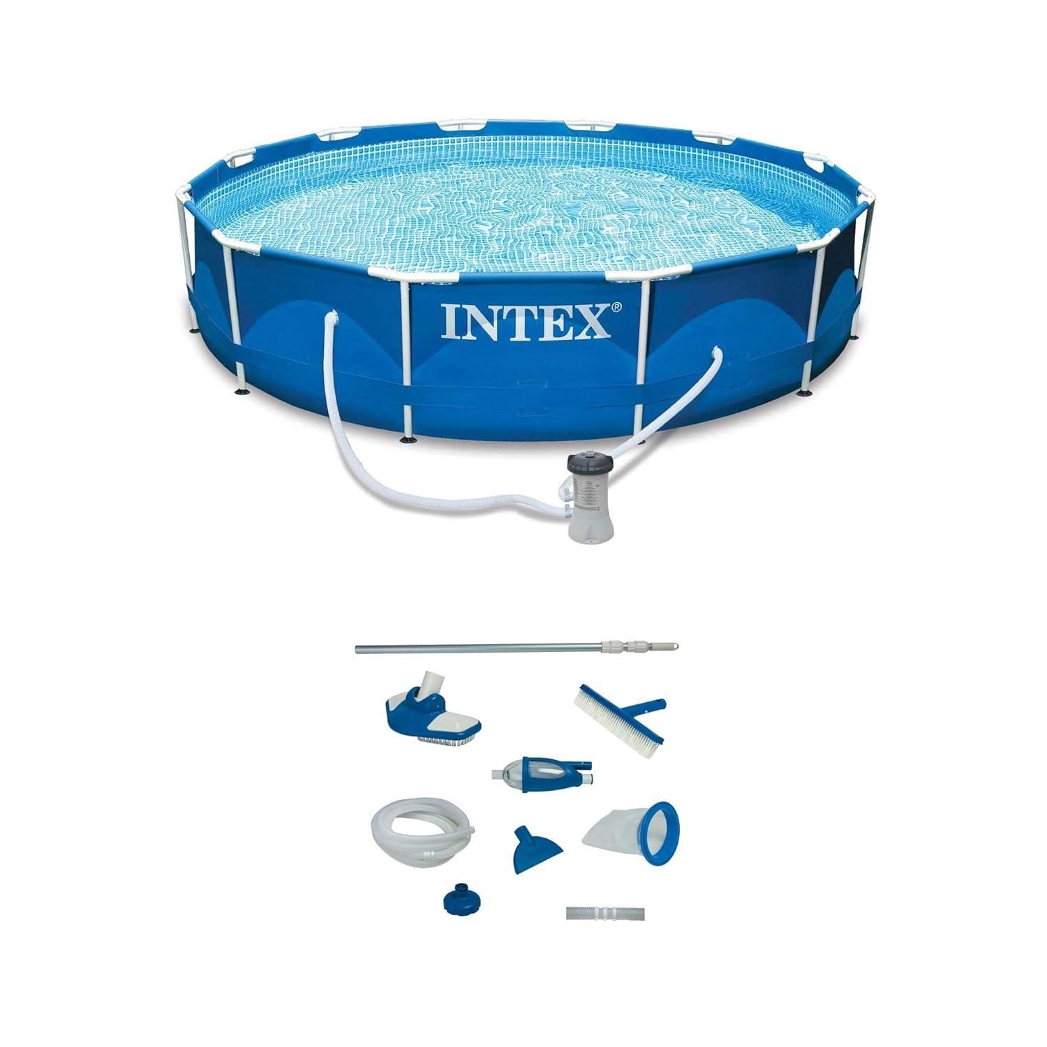 Intex Intex 12' x 30" Metal Frame Swimming Pool w/ Filter Pump & Pool Maintenance Kit