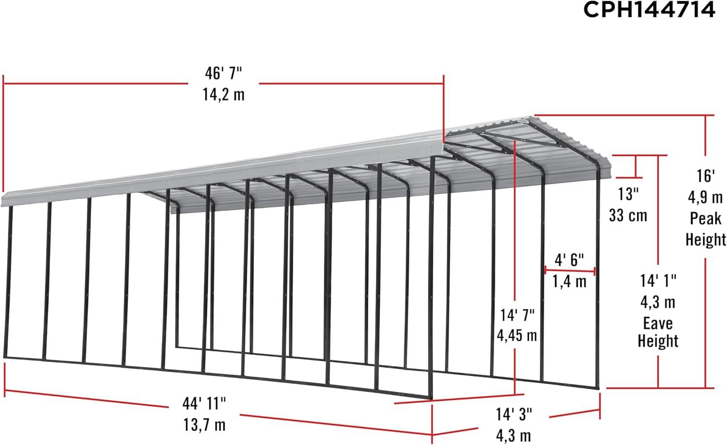 Arrow Carports Galvanized Steel Carport, RV Metal Carport Kit, 14' x 47' x 14', Eggshell
