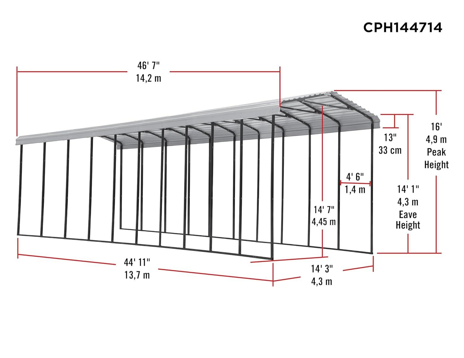 Arrow Carports Galvanized Steel Carport, RV Metal Carport Kit, 14' x 47' x 14', Eggshell