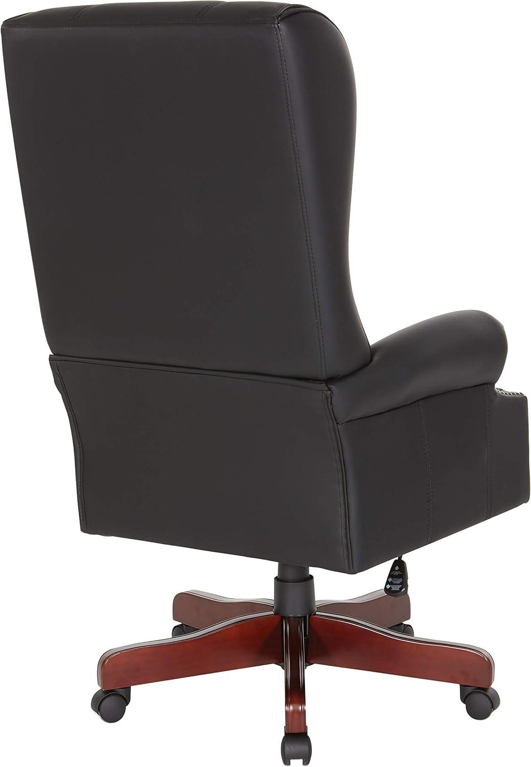 Traditional High Back Executive Chair in Black Leather with Brass Accents