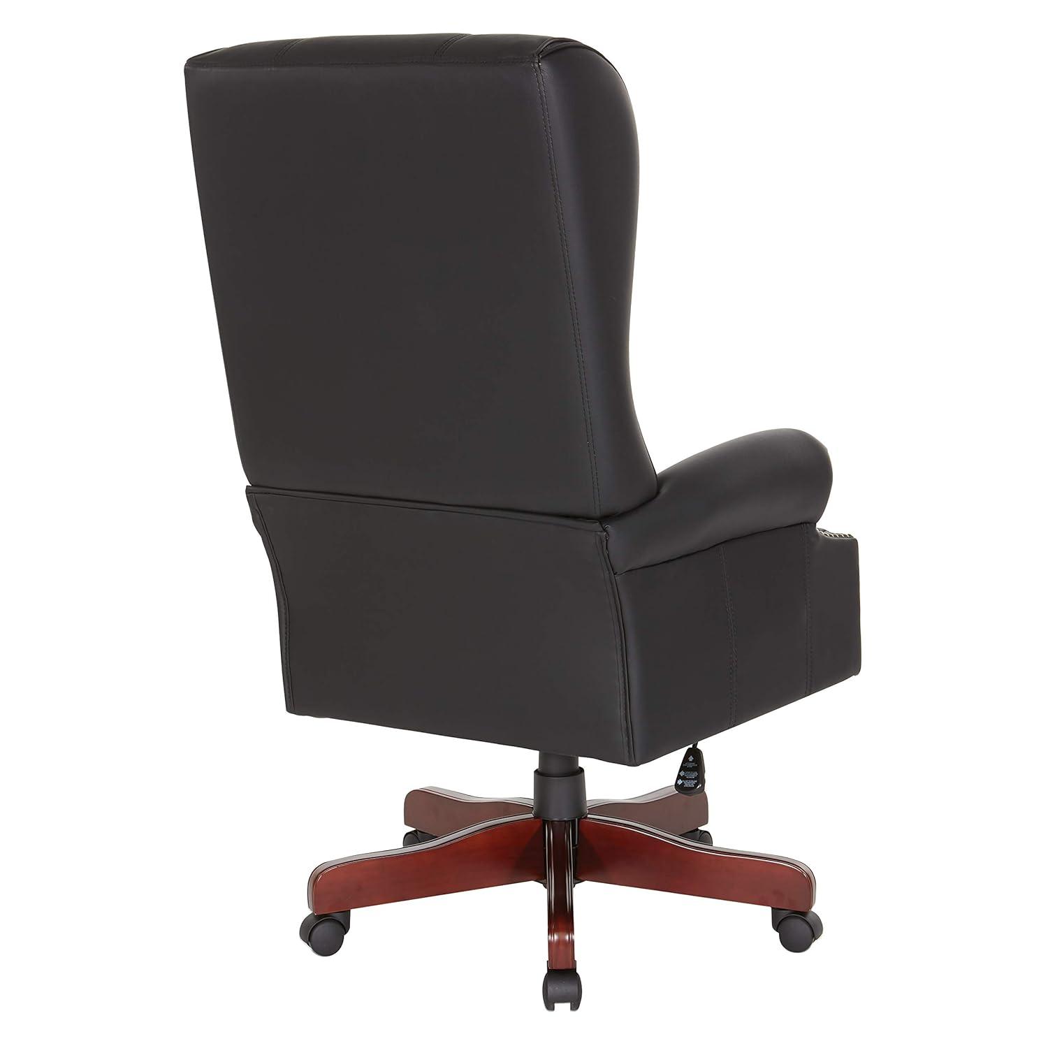 Executive High Back Chair with Black Vinyl and Brass Finish Nail Trim Upholstery