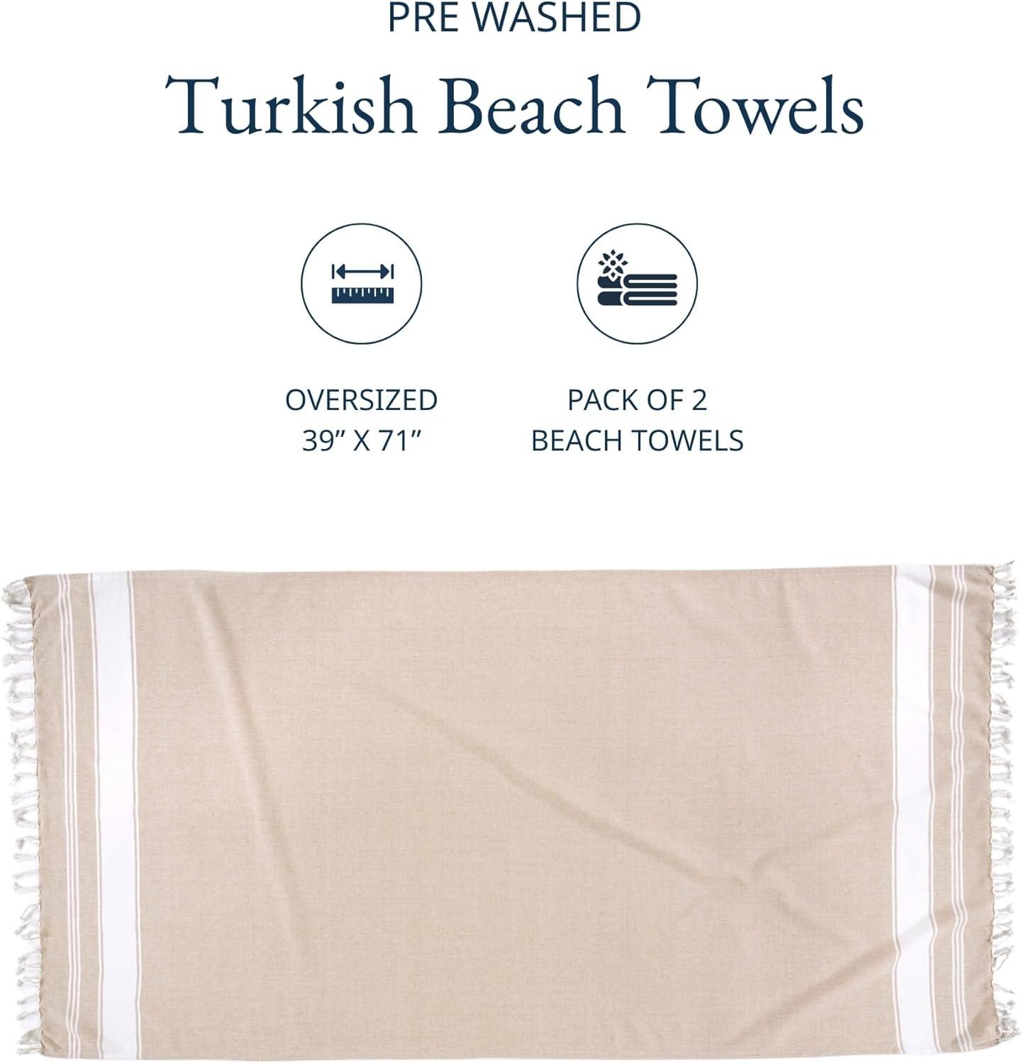LANE LINEN Oversized Beach Towels, 2 Pack Turkish Towel Set for Adults, Lightweight, Quick Dry, Absorbent & Sand Proof, 39"x71" Pool Towels – Beige