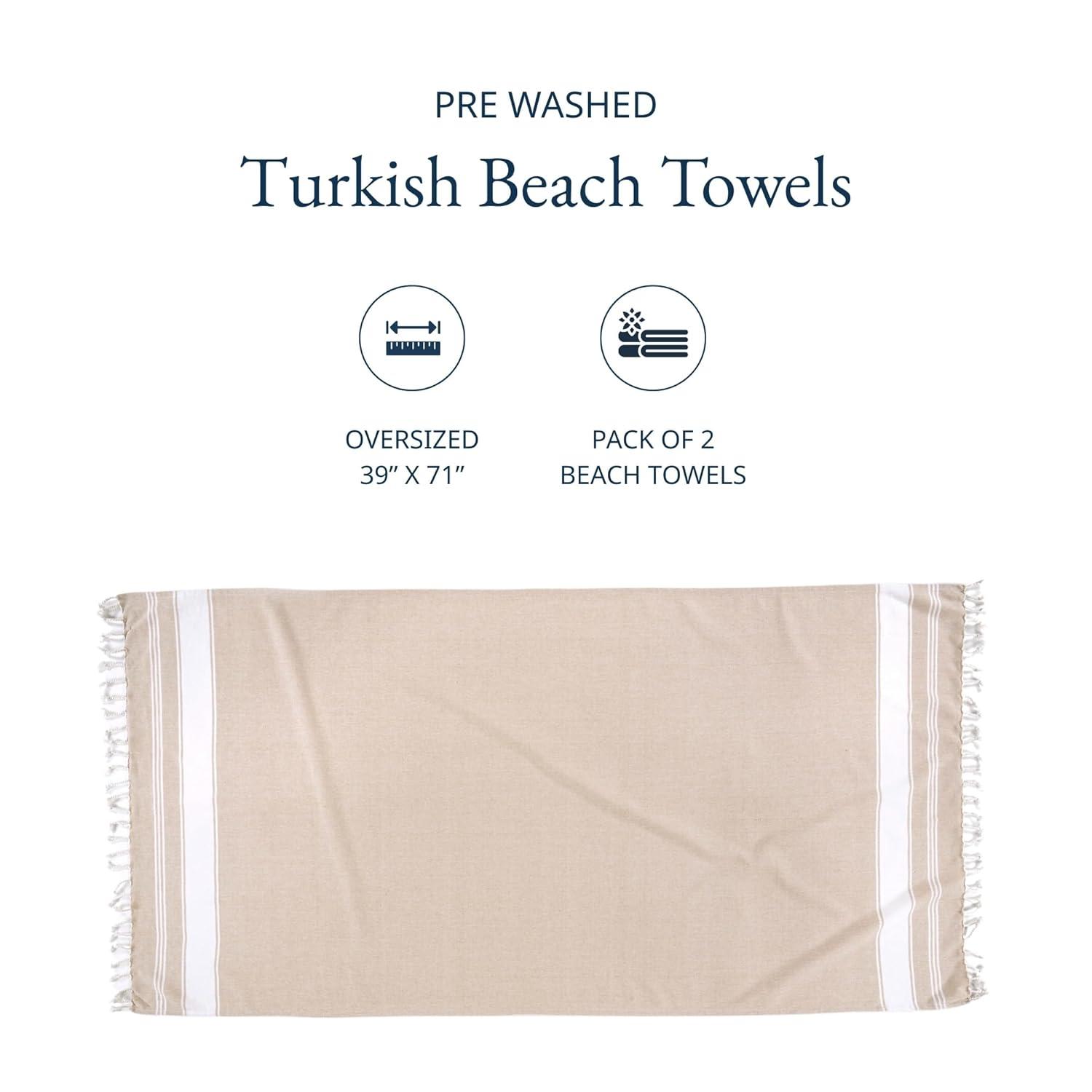 LANE LINEN Oversized Beach Towels, 2 Pack Turkish Towel Set for Adults, Lightweight, Quick Dry, Absorbent & Sand Proof, 39"x71" Pool Towels – Beige