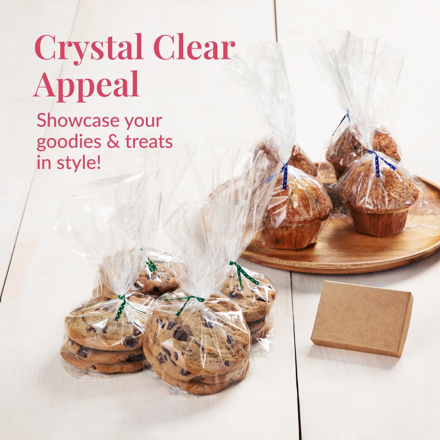 Prestee 200pk Self-Sealing Clear Plastic Cellophane Bags, 6x10 Goody Bags, Candy Bags, Cookie Bags for Gift Giving, Clear Bags Self-Sealing