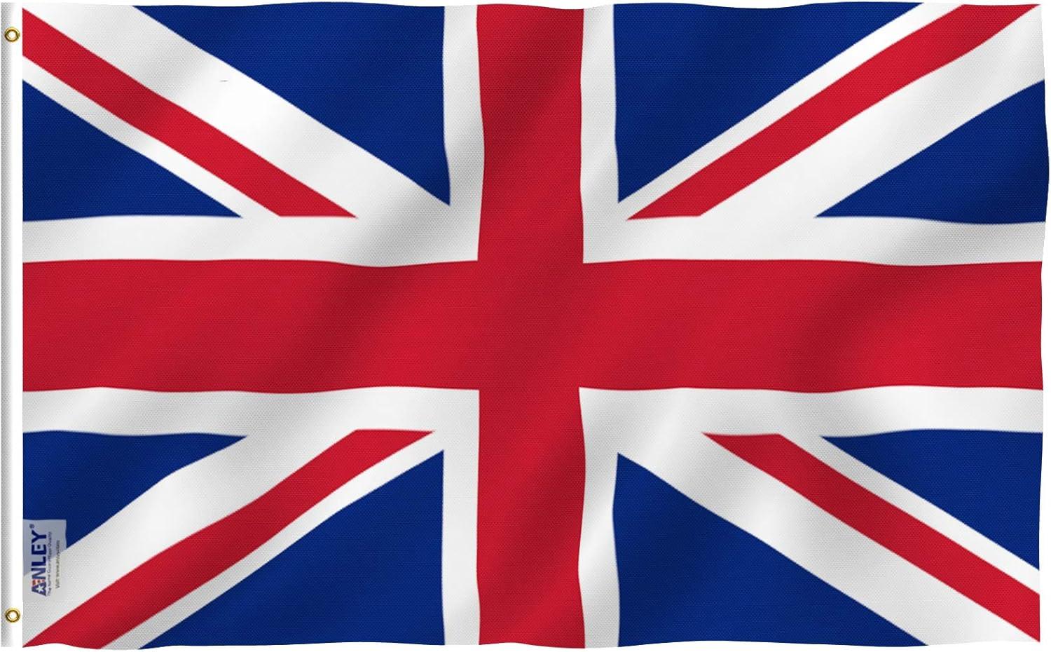 Fly Breeze 3x5 Foot United Kingdom UK Flag - Vivid Color and Fade proof - Canvas Header and Double Stitched - British National Flags Polyester with Brass Grommets