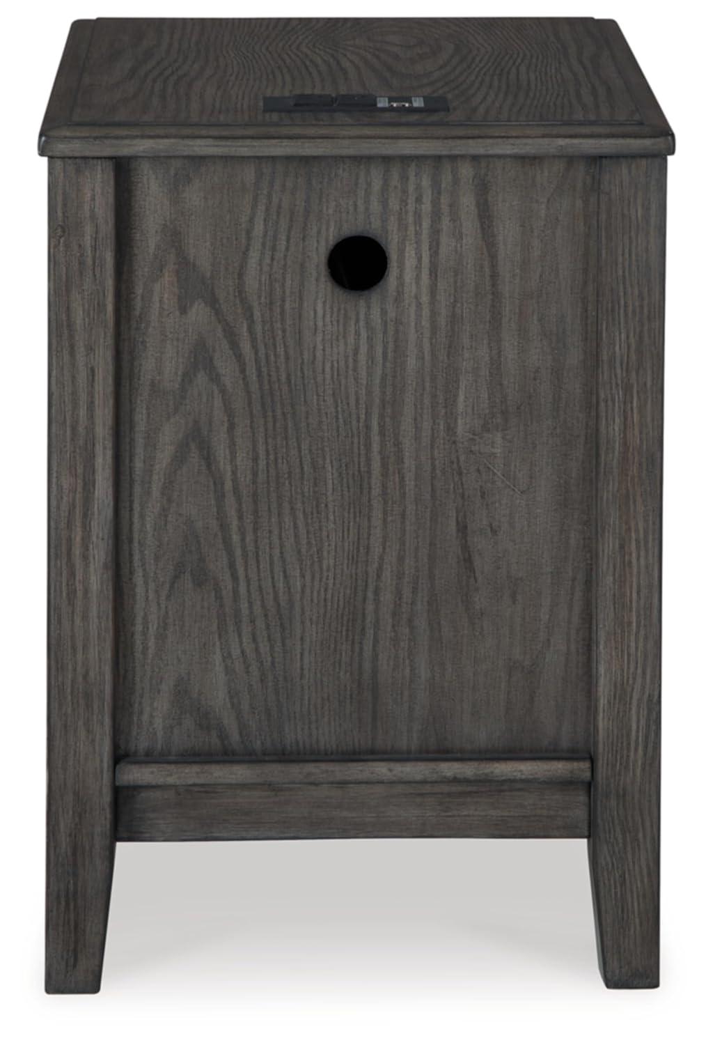 Gray Wood Rectangular End Table with Storage and USB Ports