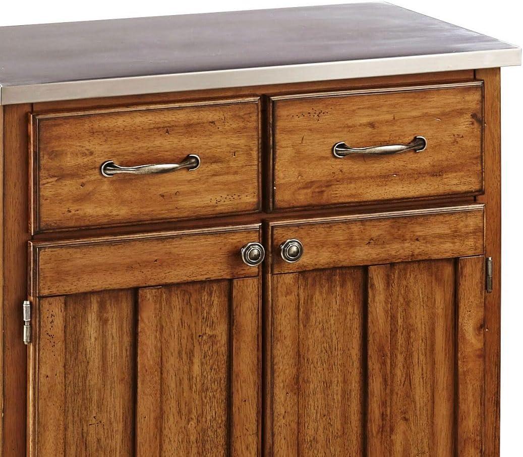 Sideboard Buffet Servers with Stainless Top Oak Brown - Home Styles: Kitchen Storage, Adjustable Shelves