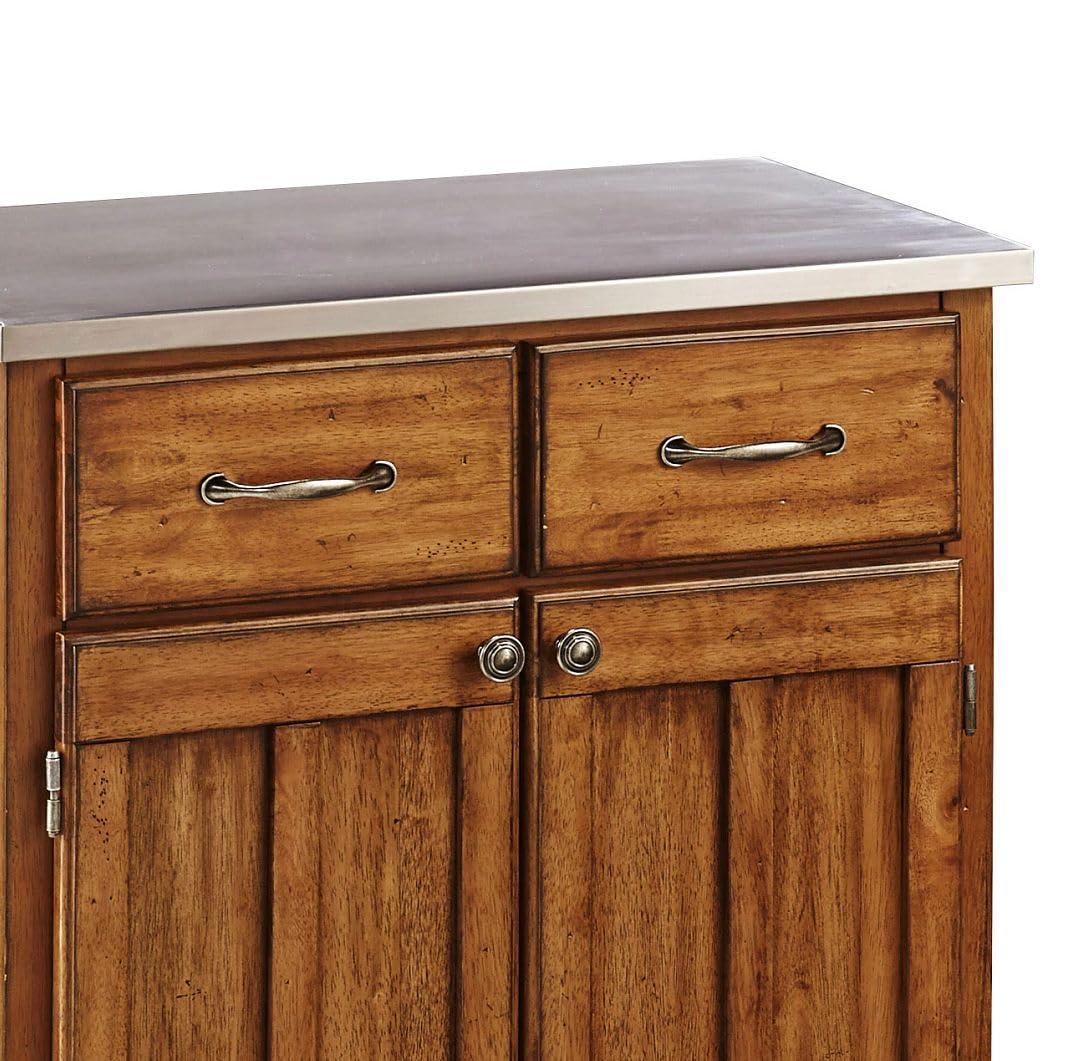 Sideboard Buffet Servers with Stainless Top Oak Brown - Home Styles: Kitchen Storage, Adjustable Shelves