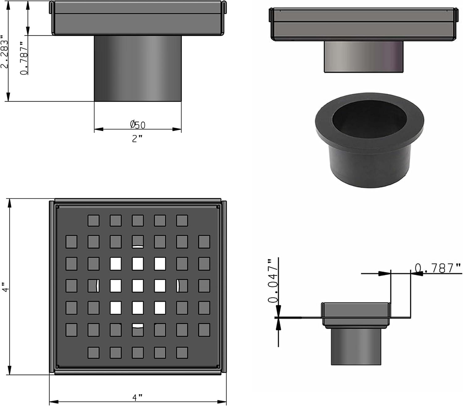 Matte White 4 Inch Stainless Steel Square Shower Drain Kit