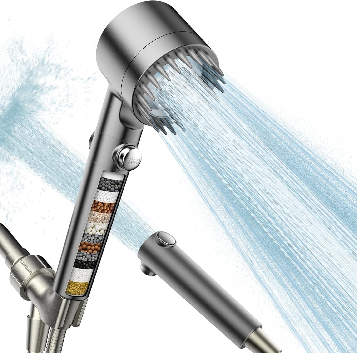 High Pressure Chrome Handheld Shower Head with Filter and Multiple Spray Modes