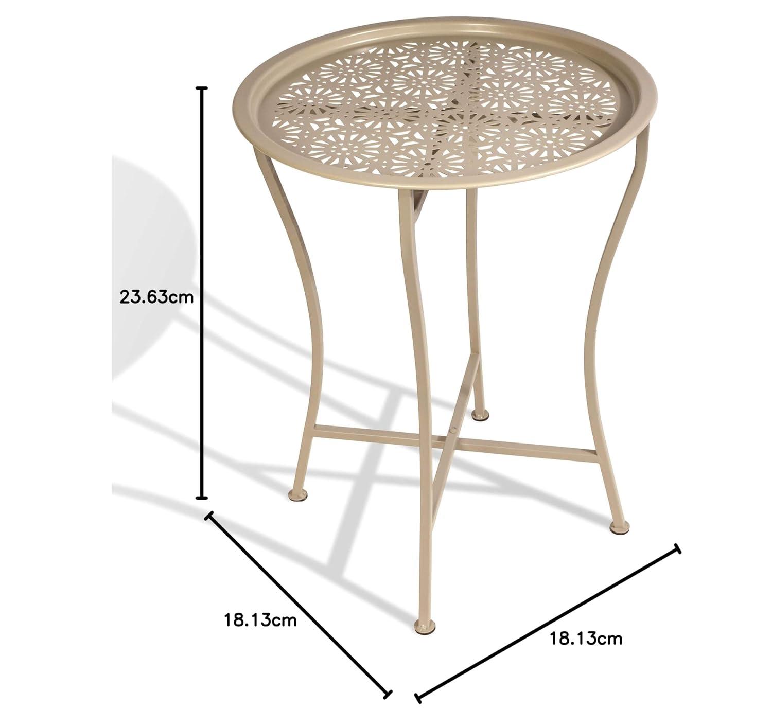Atlantic Daisy Metal Indoor Outdoor Folding Side Table, Snack, or TV Tray, 23.63" H, Stone