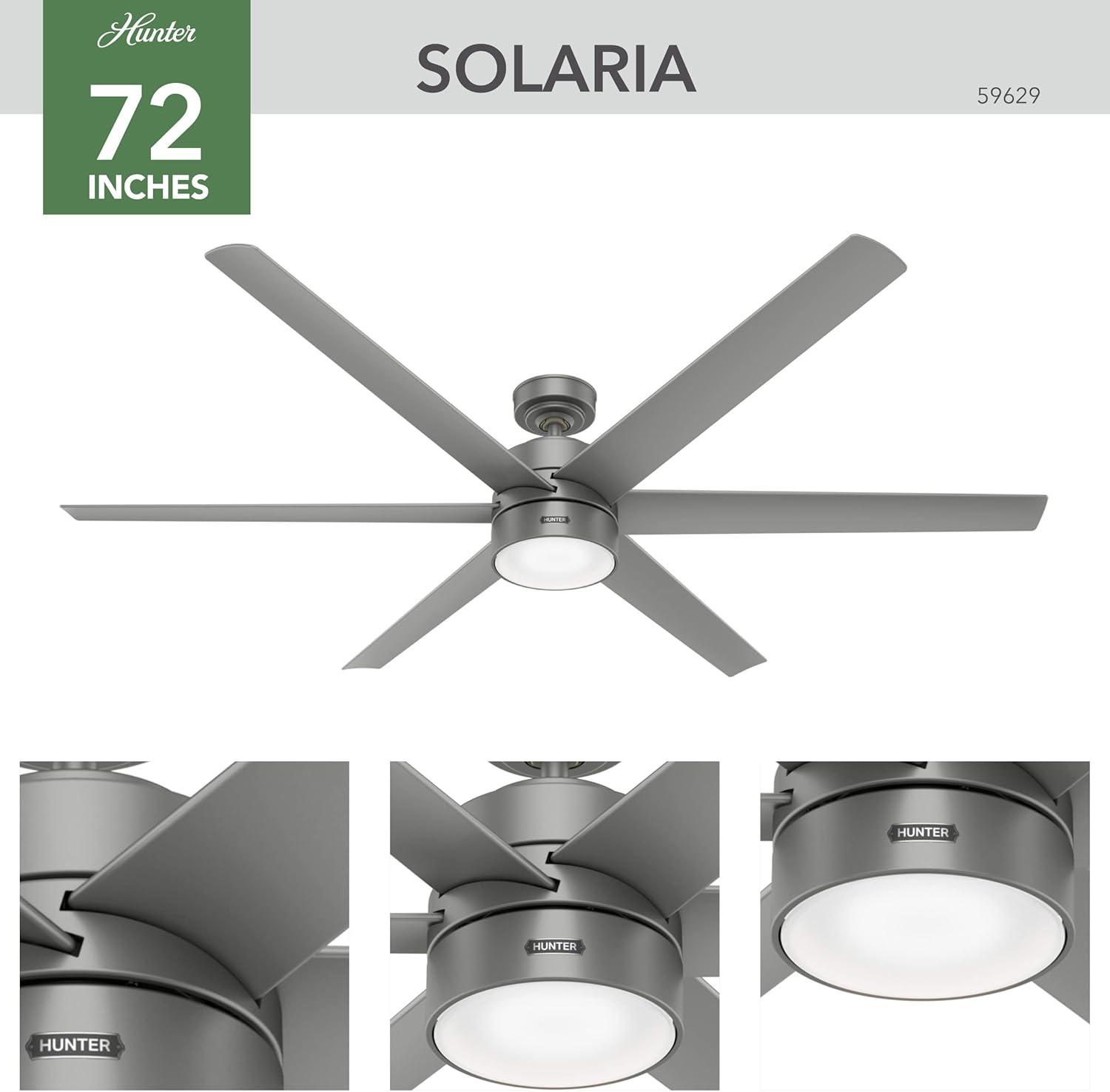 Solaria 72" Matte Silver Outdoor Ceiling Fan with LED Light and Remote