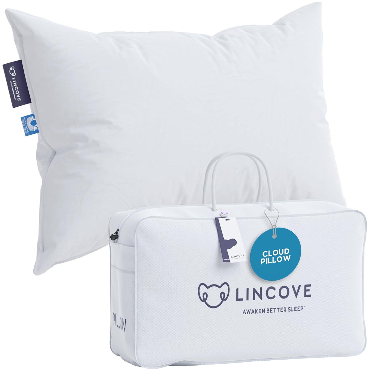 Lincove Cloud Canadian Down Luxury Sleeping  Pillow - 625 Fill Power, 500 Thread Count Cotton Sateen Shell, King - Medium, 1 Pack