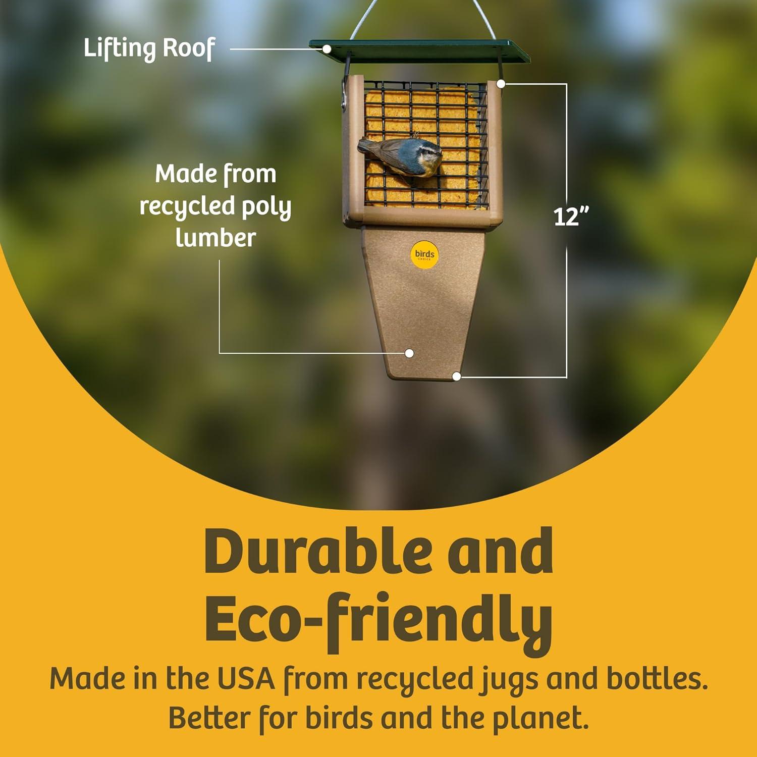 Birds Choice Birds Choice 12" Recycled Single Cake Tail Prop Suet Feeder, Taupe/Green