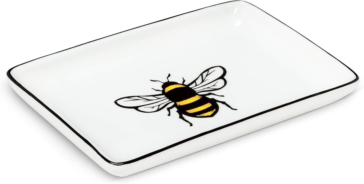 Abbott Collection  4 x 6 in. Stoneware Bee Tray, White & Black