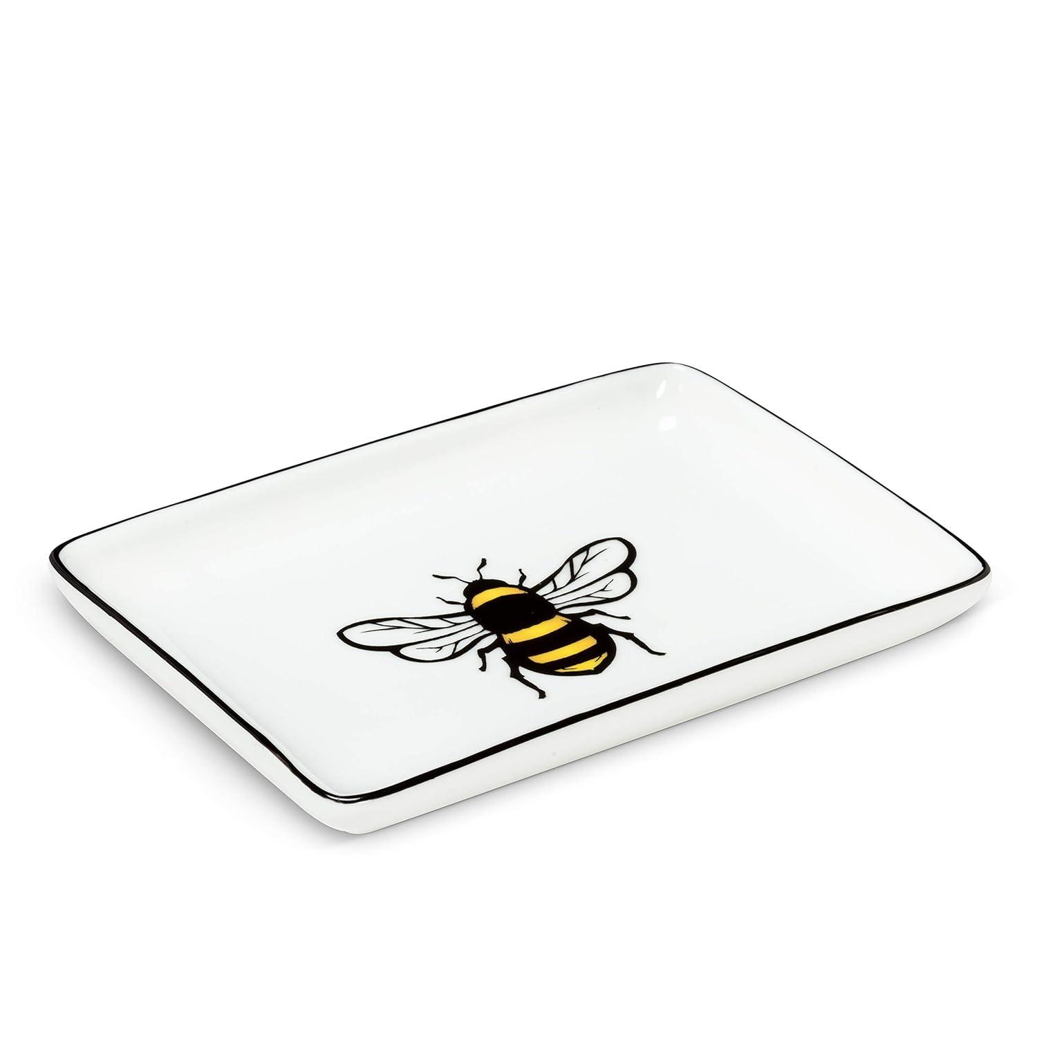 Abbott Collection  4 x 6 in. Stoneware Bee Tray, White & Black