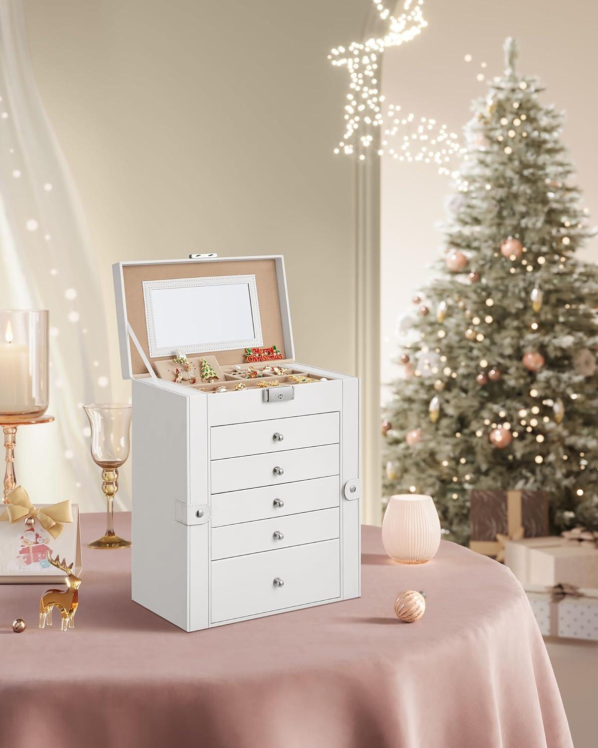 Wonderful Mirror Drawers Jewelry Boxes, White, 6.84 lbs