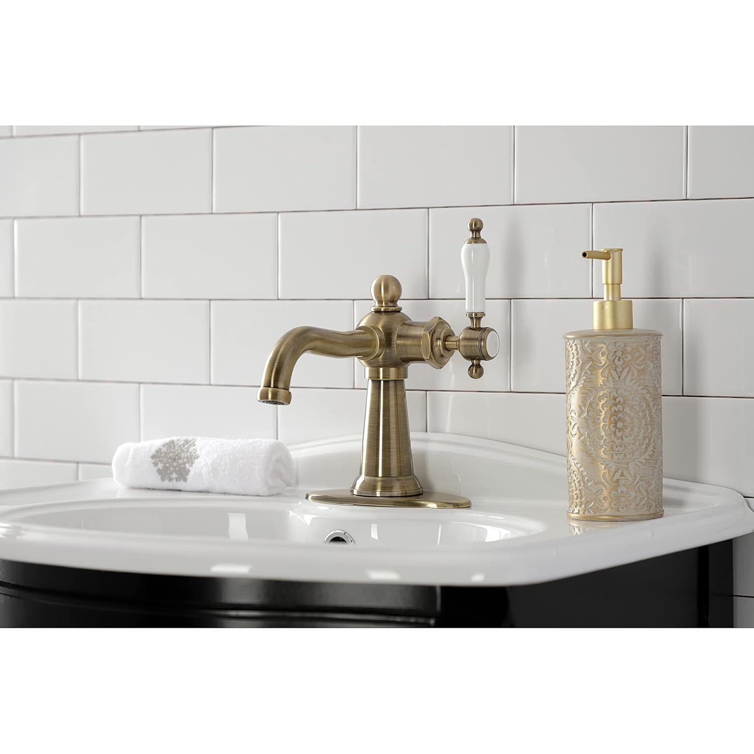 Kingston Brass Nautical Single-Handle 1-Hole Deck Mount Bathroom Faucet with Push Pop-Up and Deck Plate