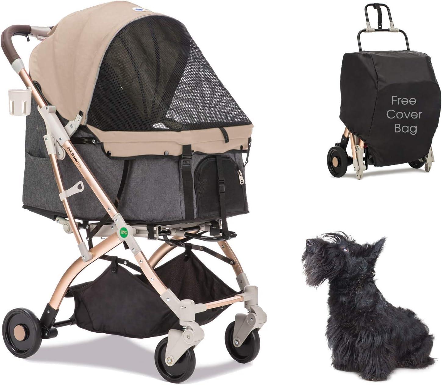 Taupe Lightweight Aluminum Pet Stroller with Convertible Compartment