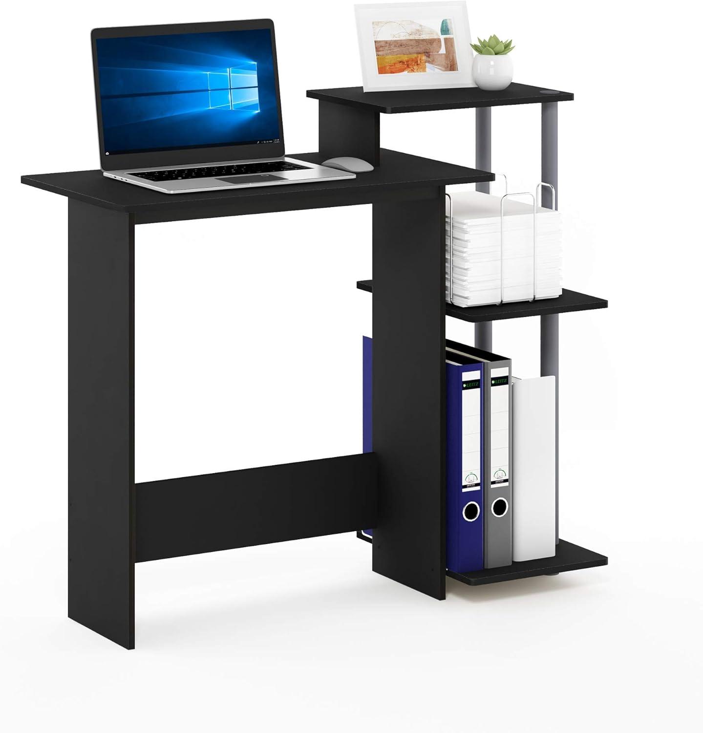 Modern Gray Wood Home Laptop Desk with Drawer and Shelves