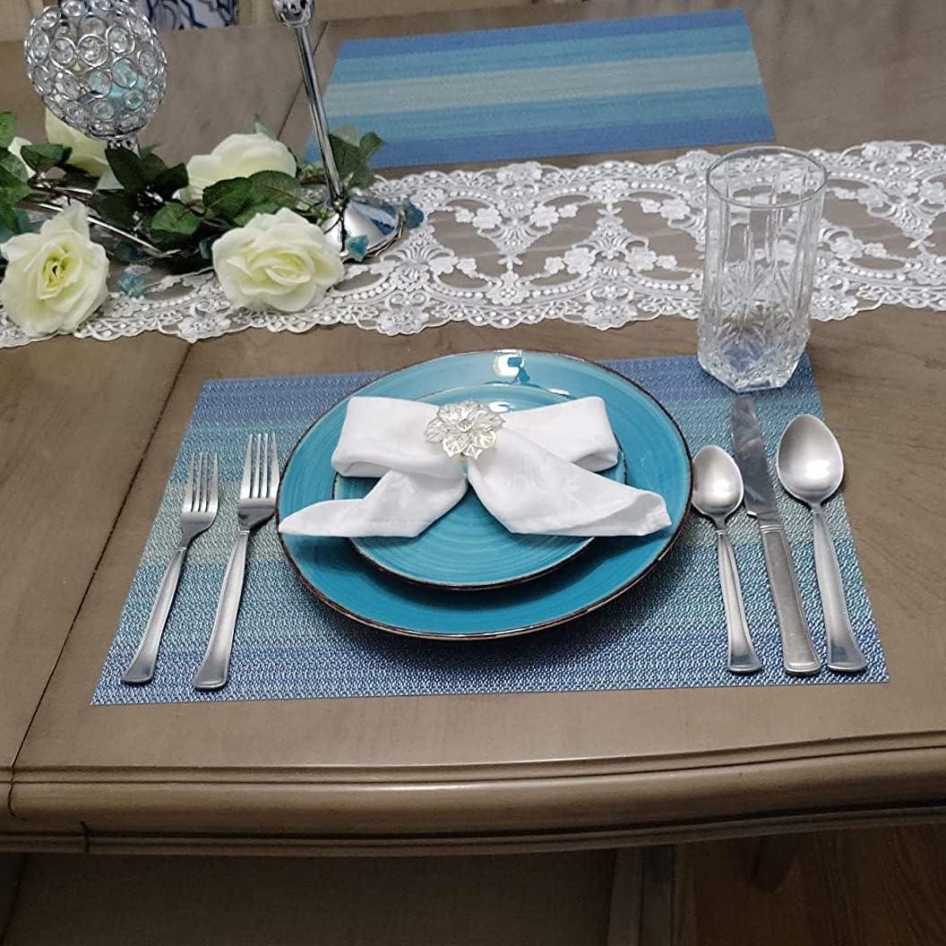 Blue and White Vinyl Woven Placemats Set of 4