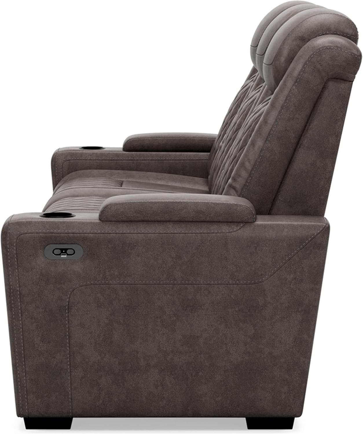 Gray Faux Leather Power Reclining Sofa with Cup Holders