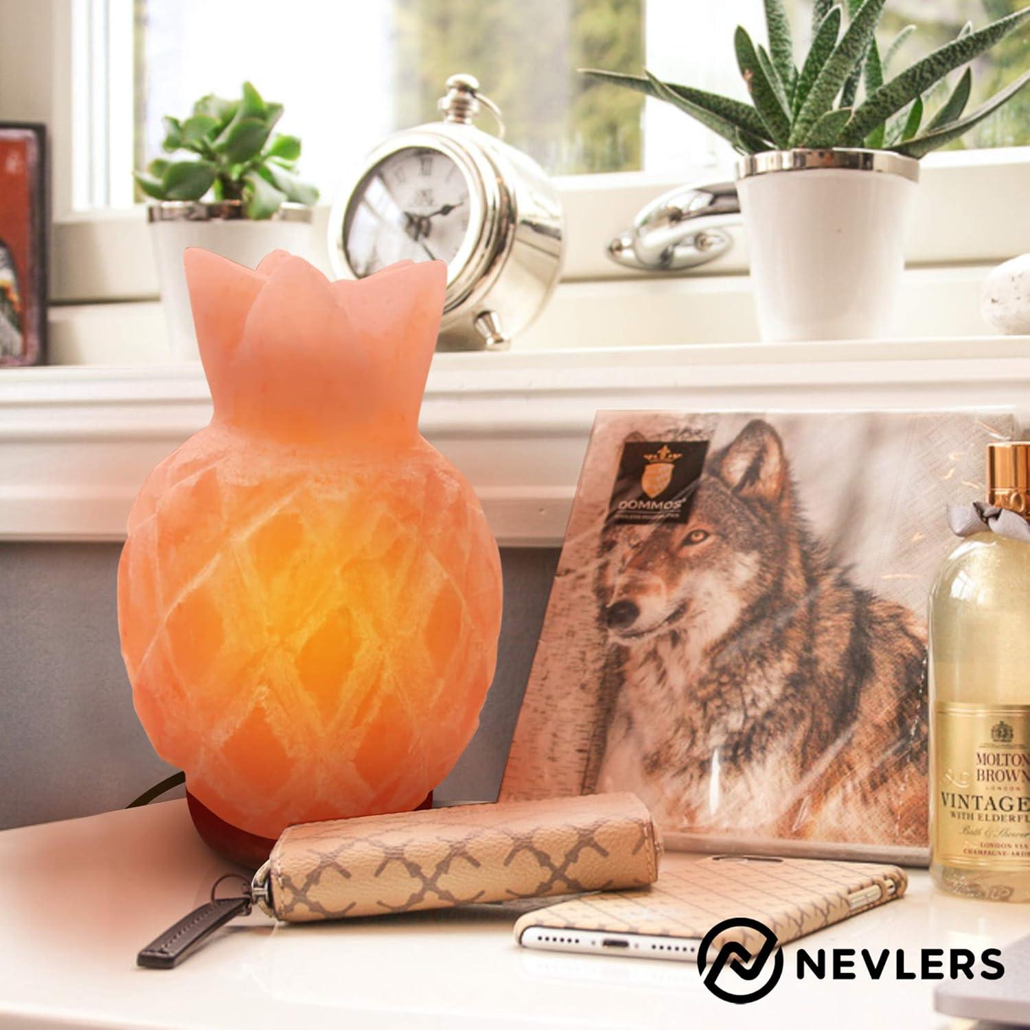 Nevlers Natural Himalayan Salt Lamp - Pineapple Shaped - Dimmer Cord - Pink - Traditional
