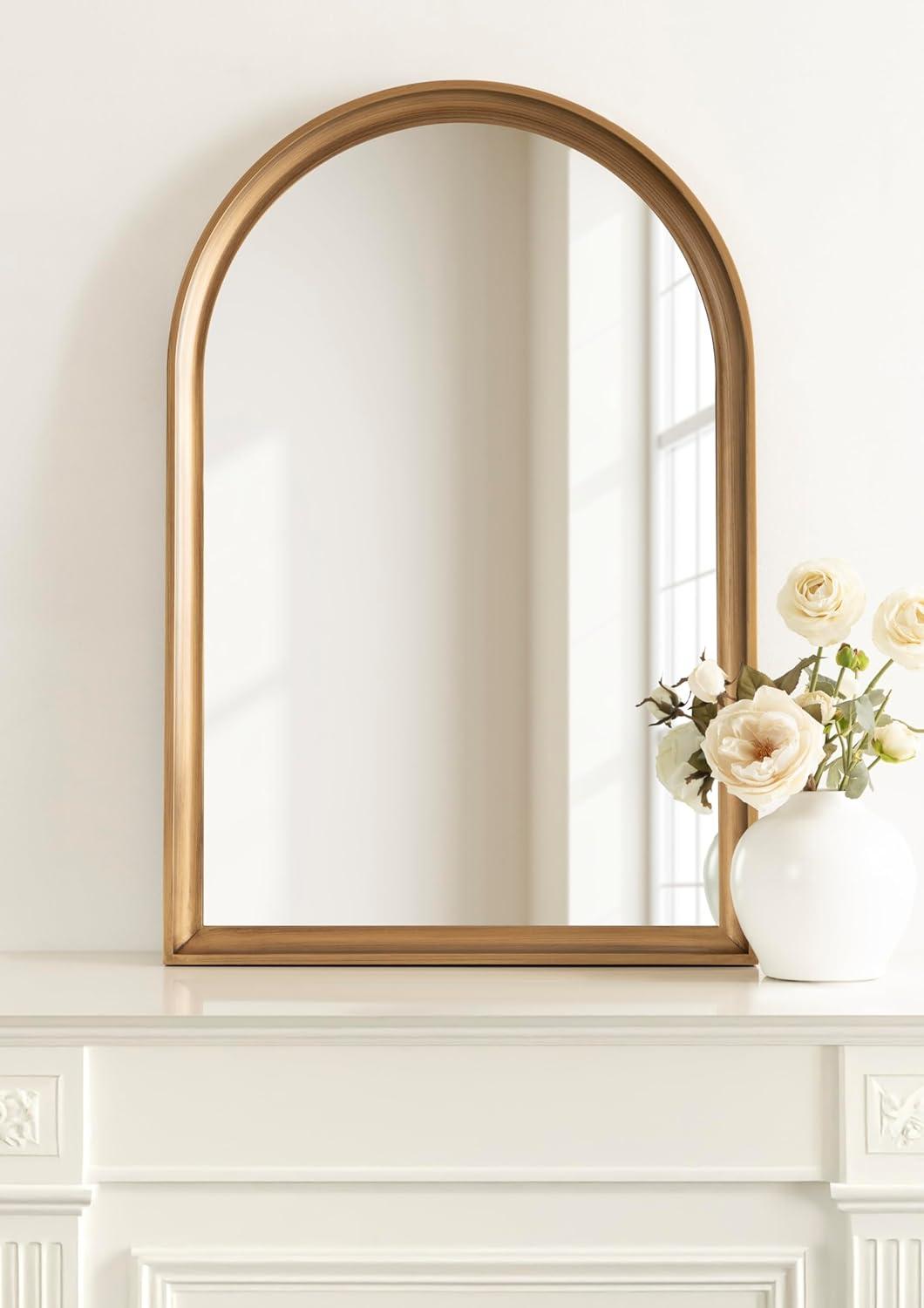Kate and Laurel Hatherleigh Vintage Arched Wooden Wall Mirror, 24 x 36, Antique Gold, Decorative Arch Mirror for Use as Vanity Bathroom Mirror or Fireplace Mantel Mirror