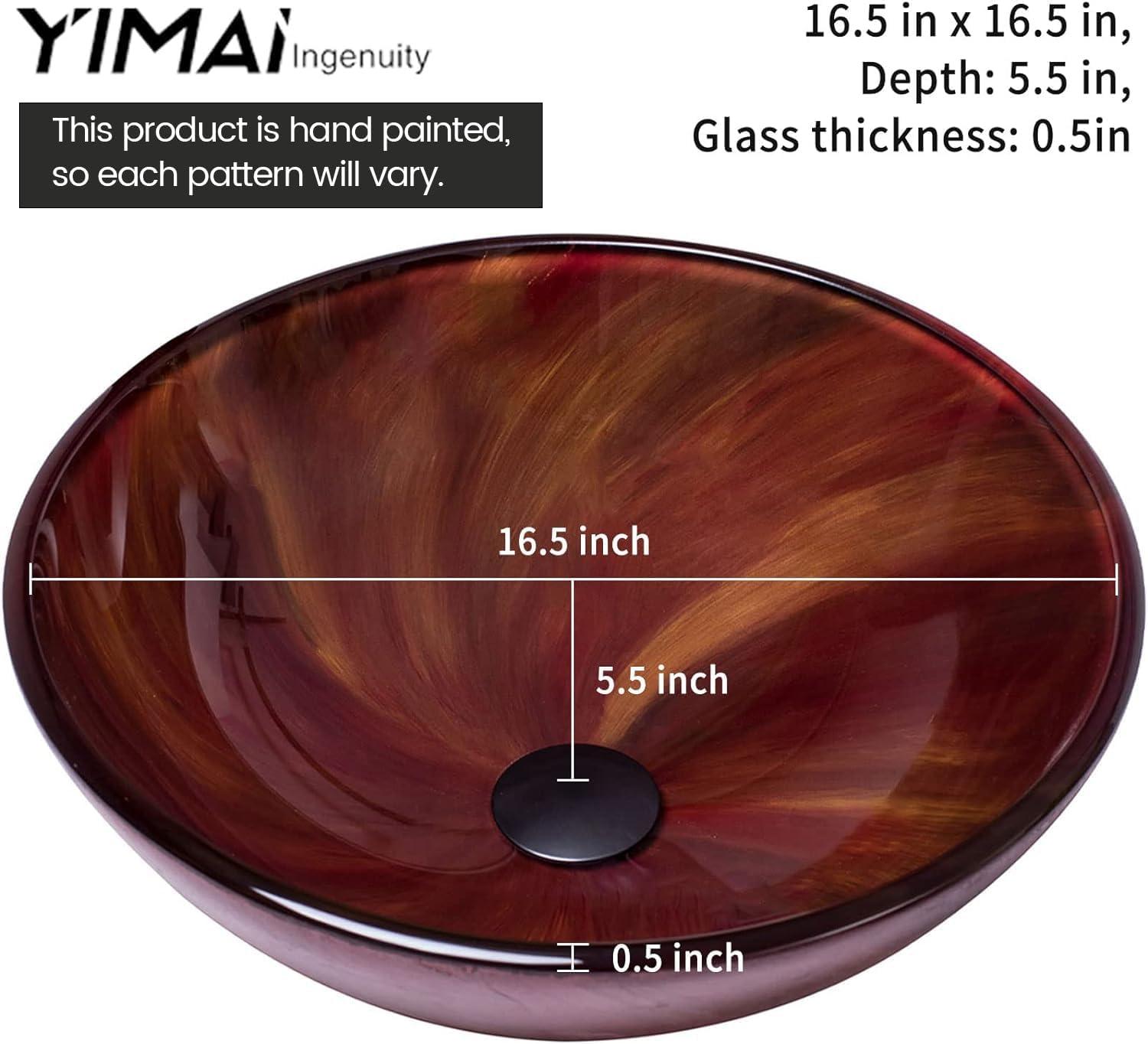 16.5'' Red-Brown Glass Round Vessel Sink with Faucet