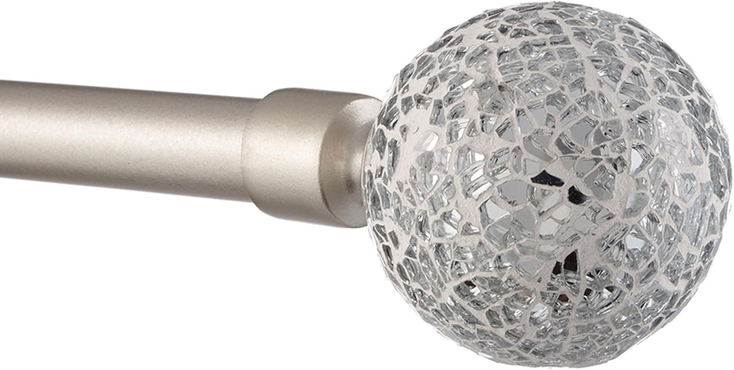 Exclusive Home 66"-120" White Mosaic Curtain Rod - Matte Silver: Adjustable Iron Rod, Ball Finial, 25lb Capacity
