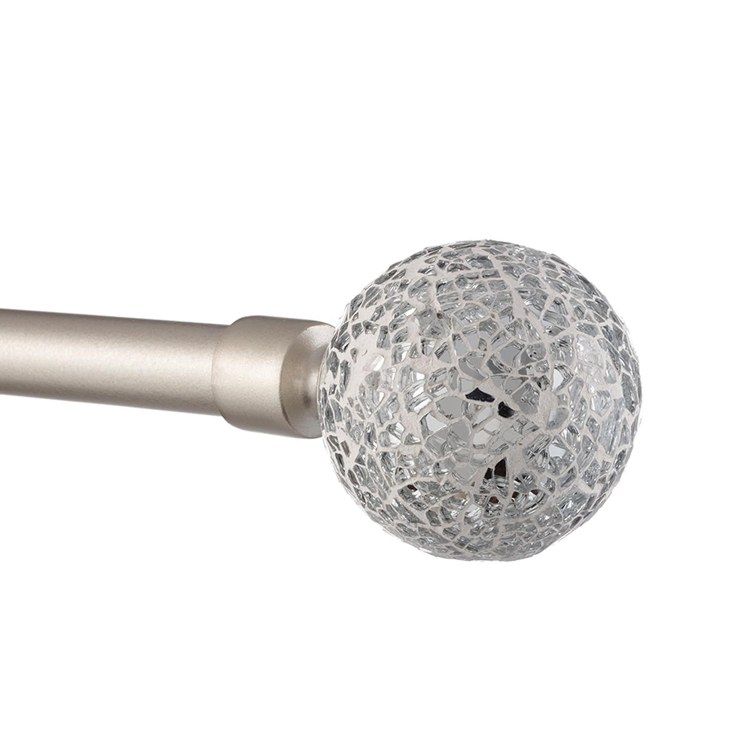 Exclusive Home 66"-120" White Mosaic Curtain Rod - Matte Silver: Adjustable Iron Rod, Ball Finial, 25lb Capacity