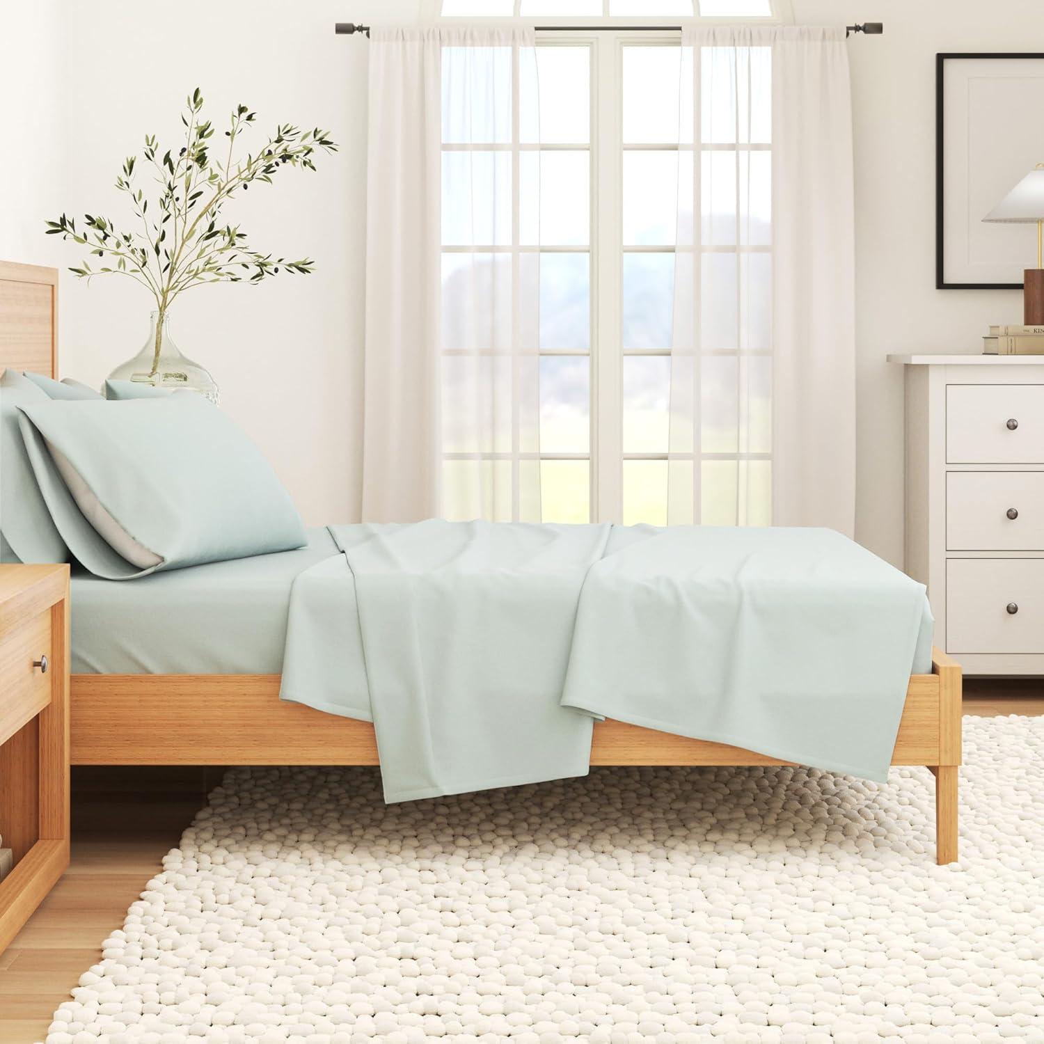 100% Cotton Flannel Sheet Set - Great Bay Home (Full, Light Blue)