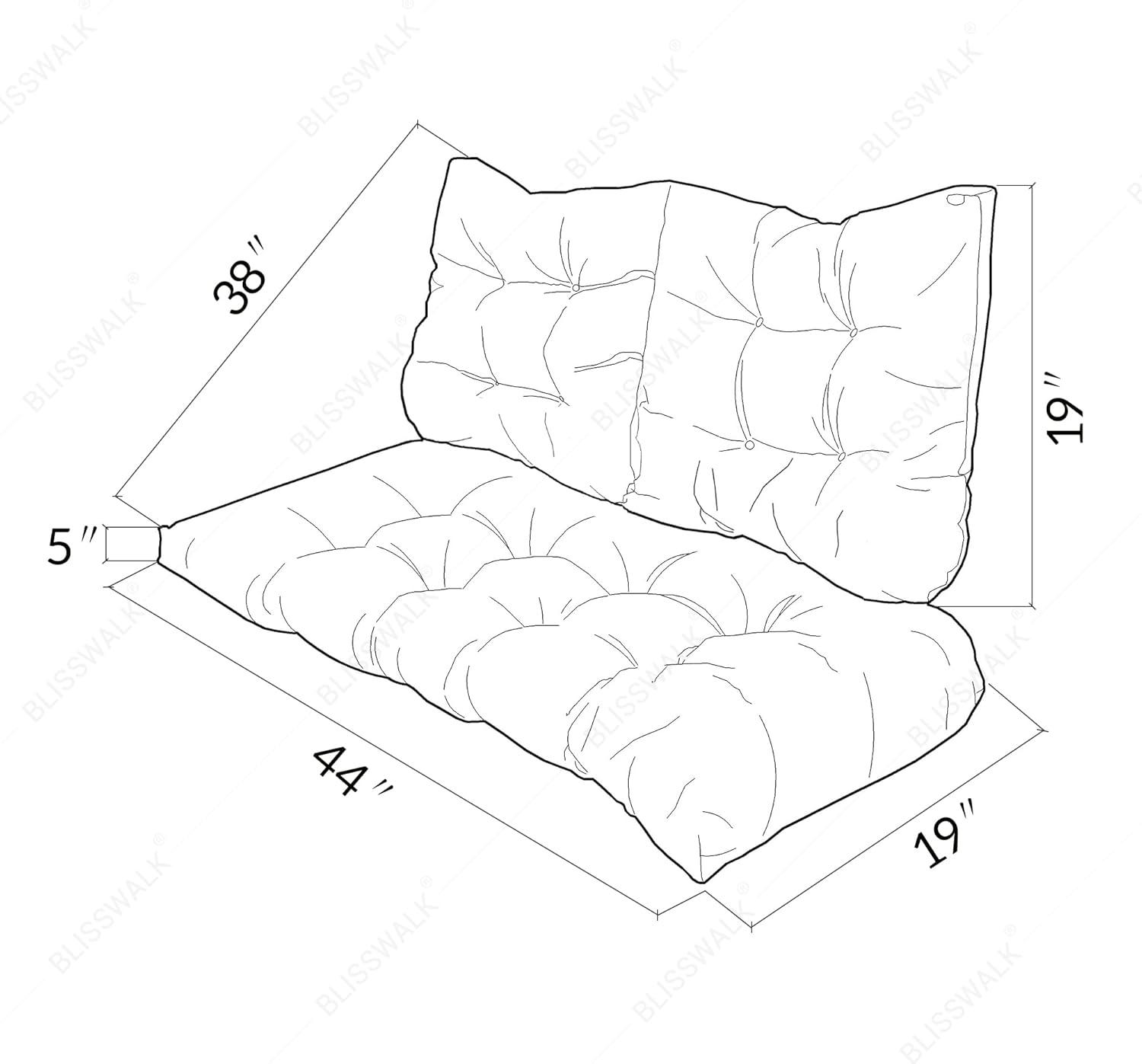BLISSWALK Outdoor Chair Cushions,3 Piece Loveseat Outdoor Cushions Set,Tufted/Wicker Patio Cushion for Patio Furniture All Weather,44“x19 x5,Floral