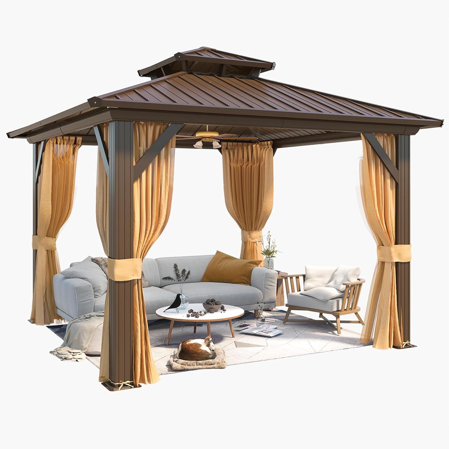 Erommy Hardtop Gazebo with Galvanized Steel Double Roof