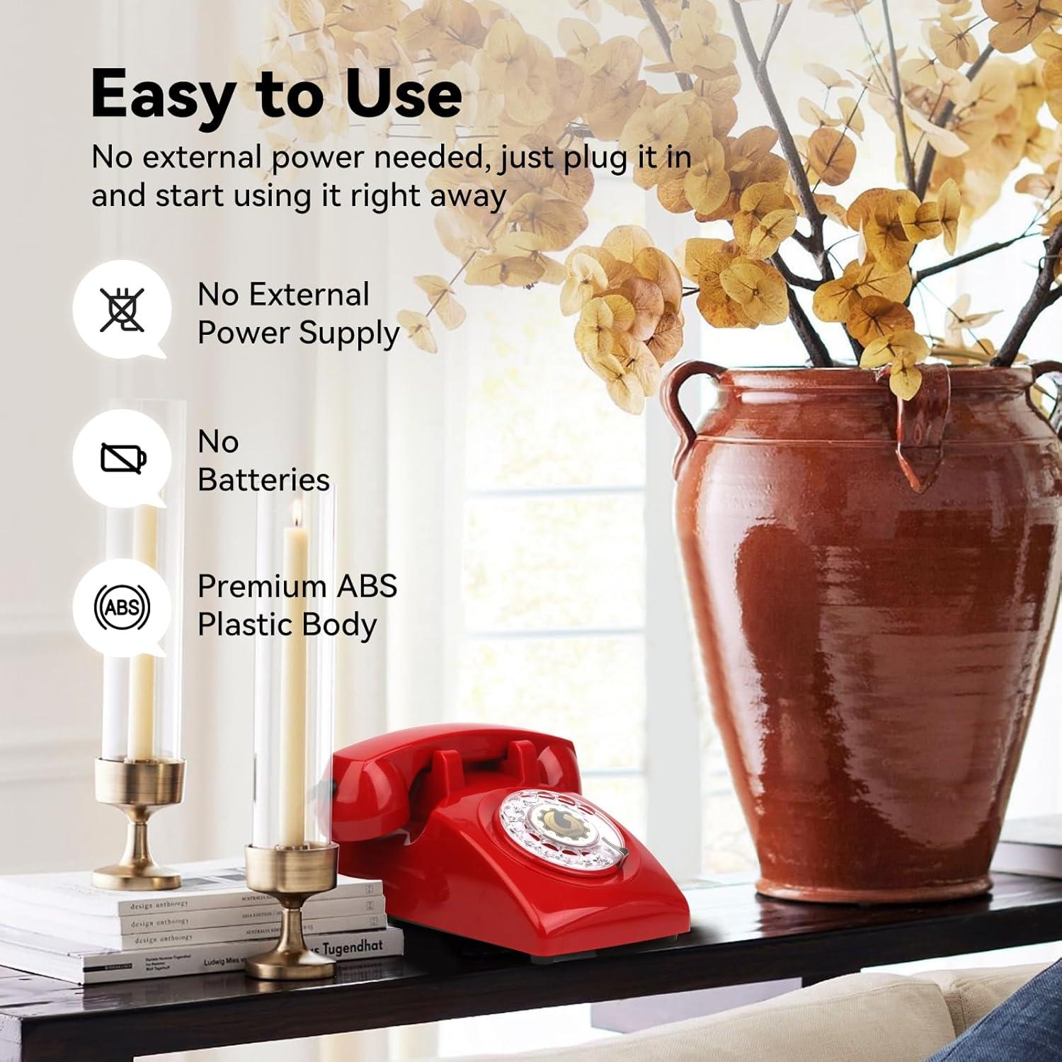 Retro Rotary Dial Phone Sangyn 1960s Vintage Landline Telephone Old Fashioned Corded Phones with Mechanical Ringer for Home Office Desk