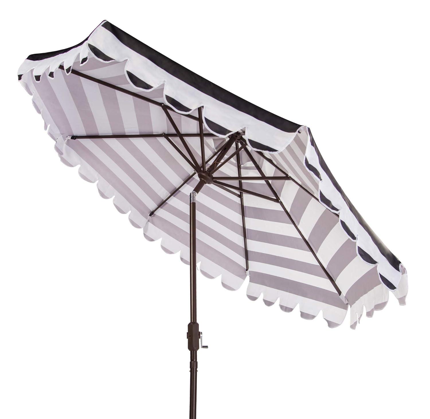 Maui Single Scallop Striped 9Ft Crank Push Button Tilt Umbrella - PAT8011 - Orange - Safavieh