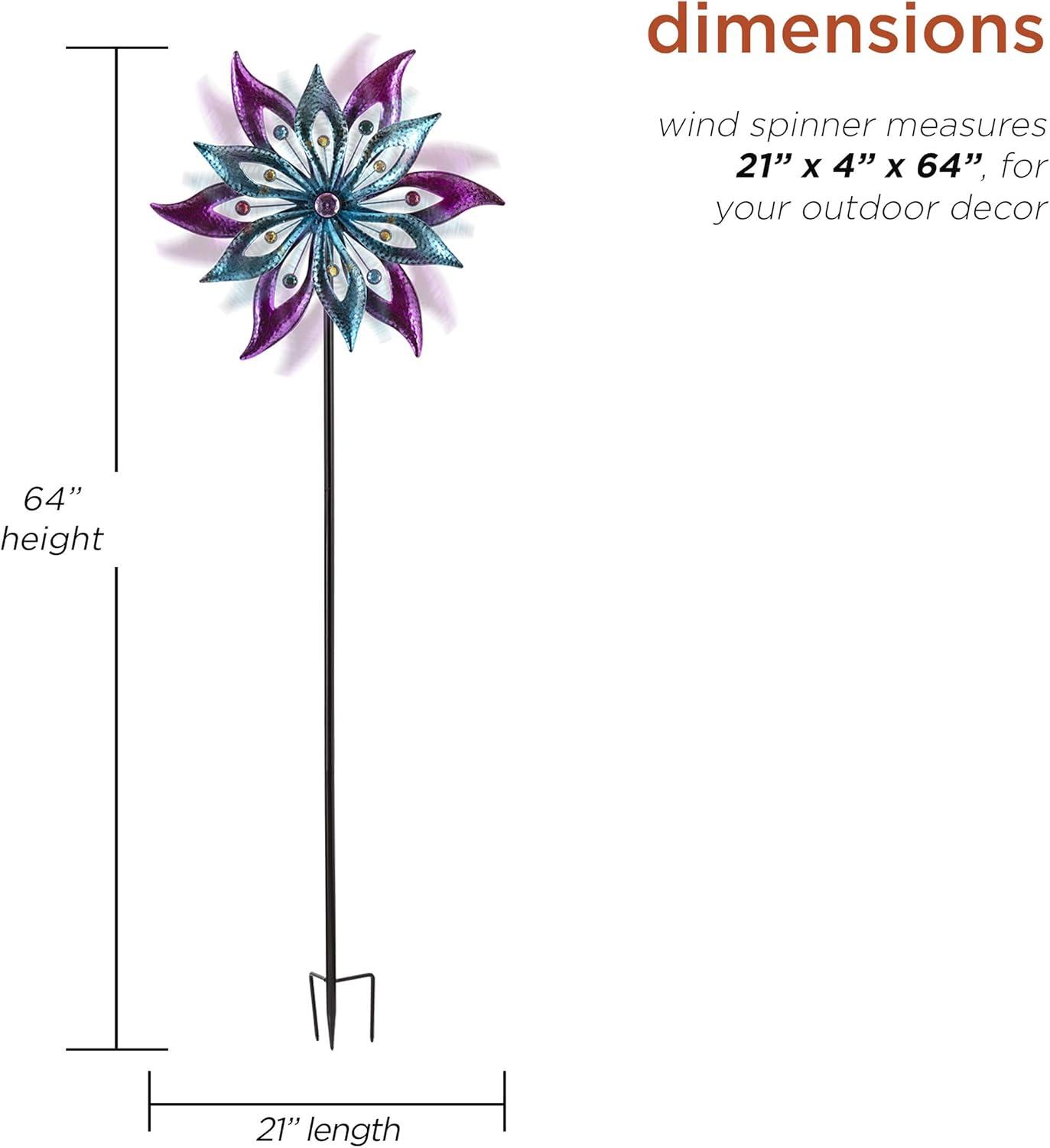 Purple and Aqua Floral Metal Wind Spinner Stake, 64"