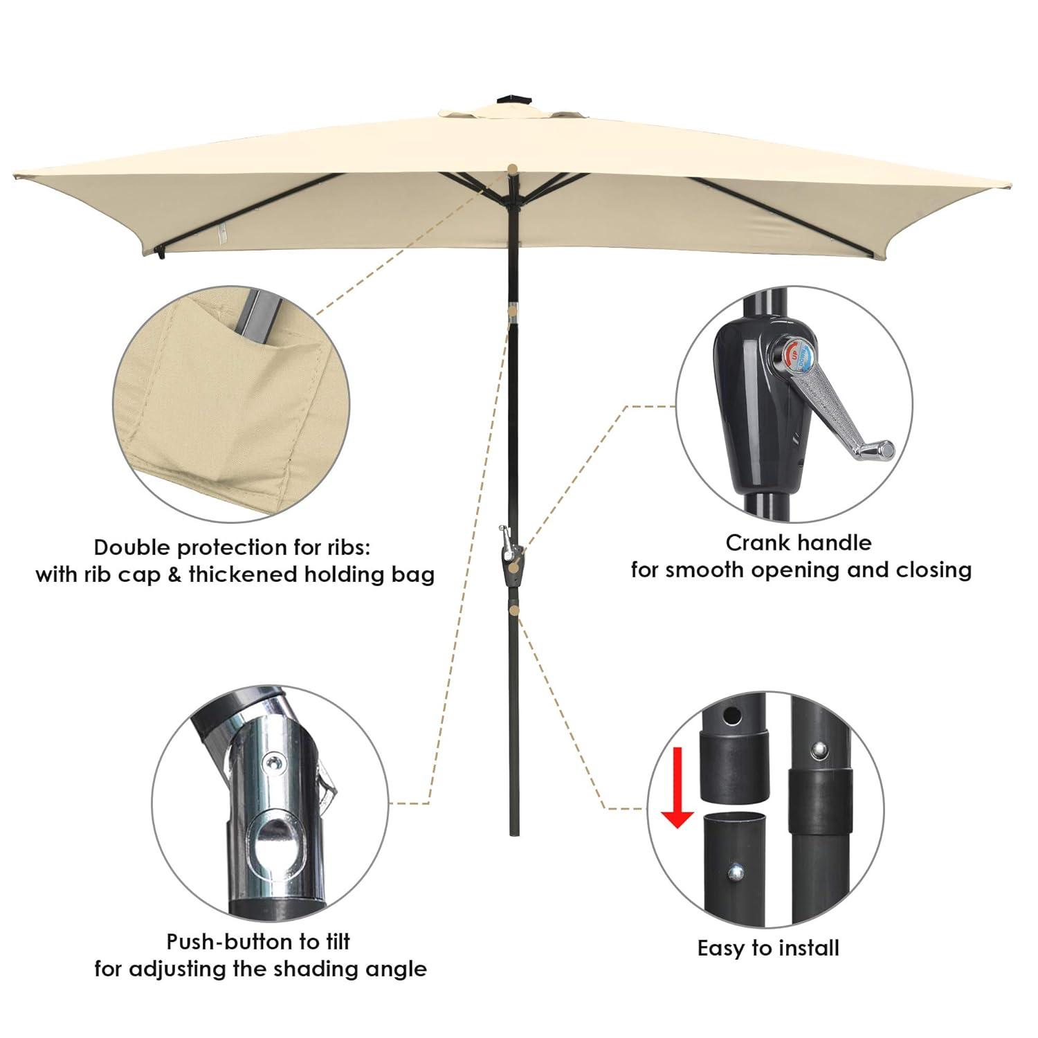 Latitude Run® 9 Feet Patio LED Solar Umbrella With Crank